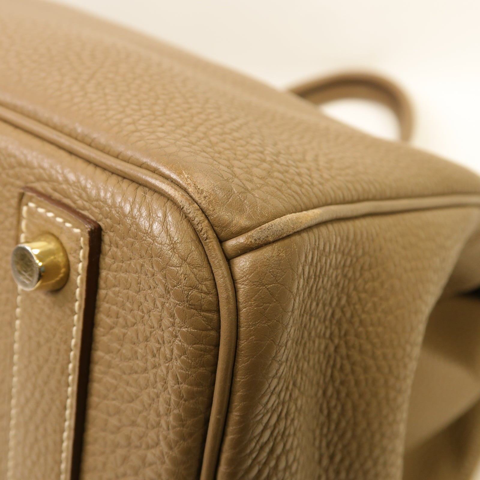 HERMES Clemence皮革Birkin 40金扣手挽袋Etoupe棕色