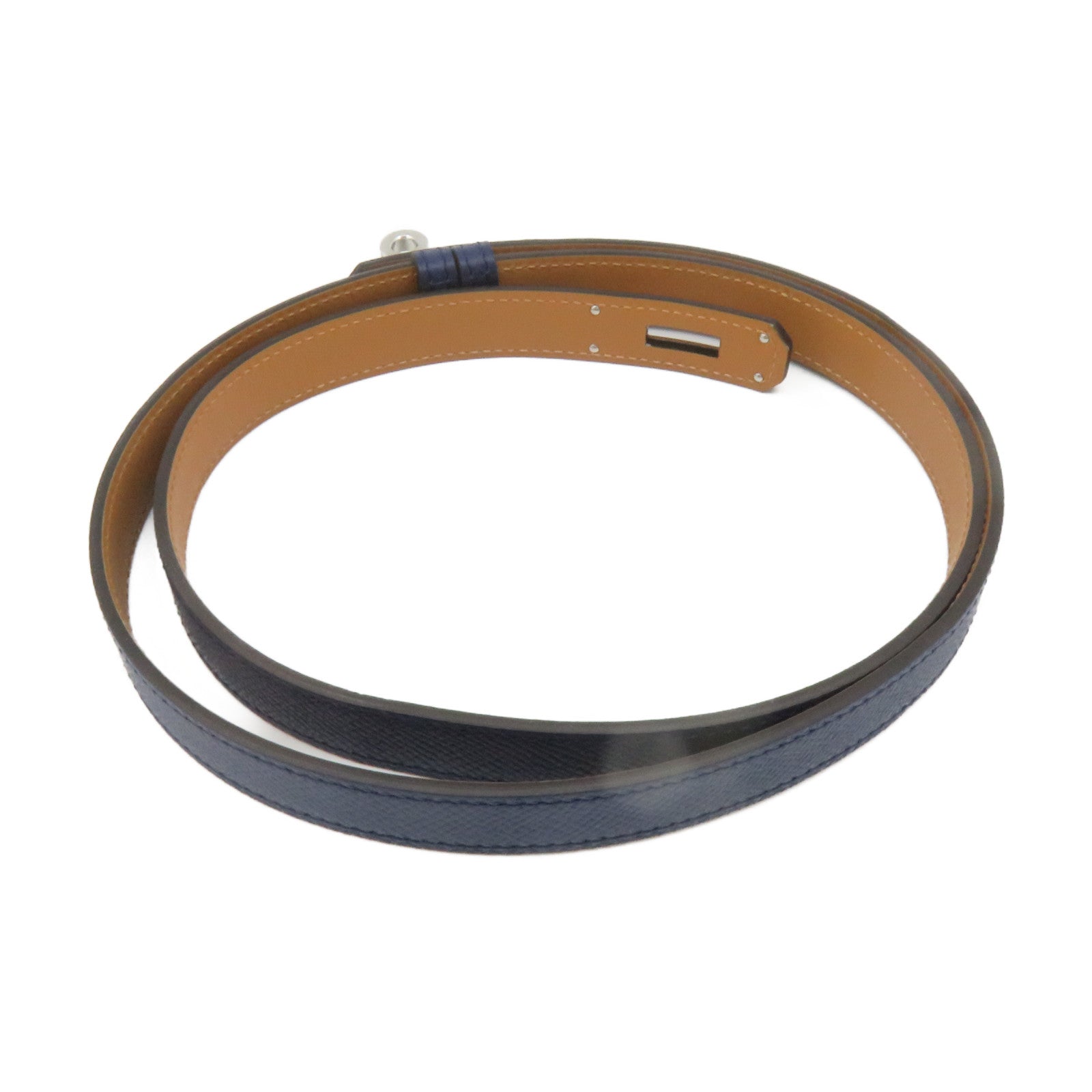 HERMES Epsom皮革Kelly 18 Belt银扣皮带Blue Navy深蓝色