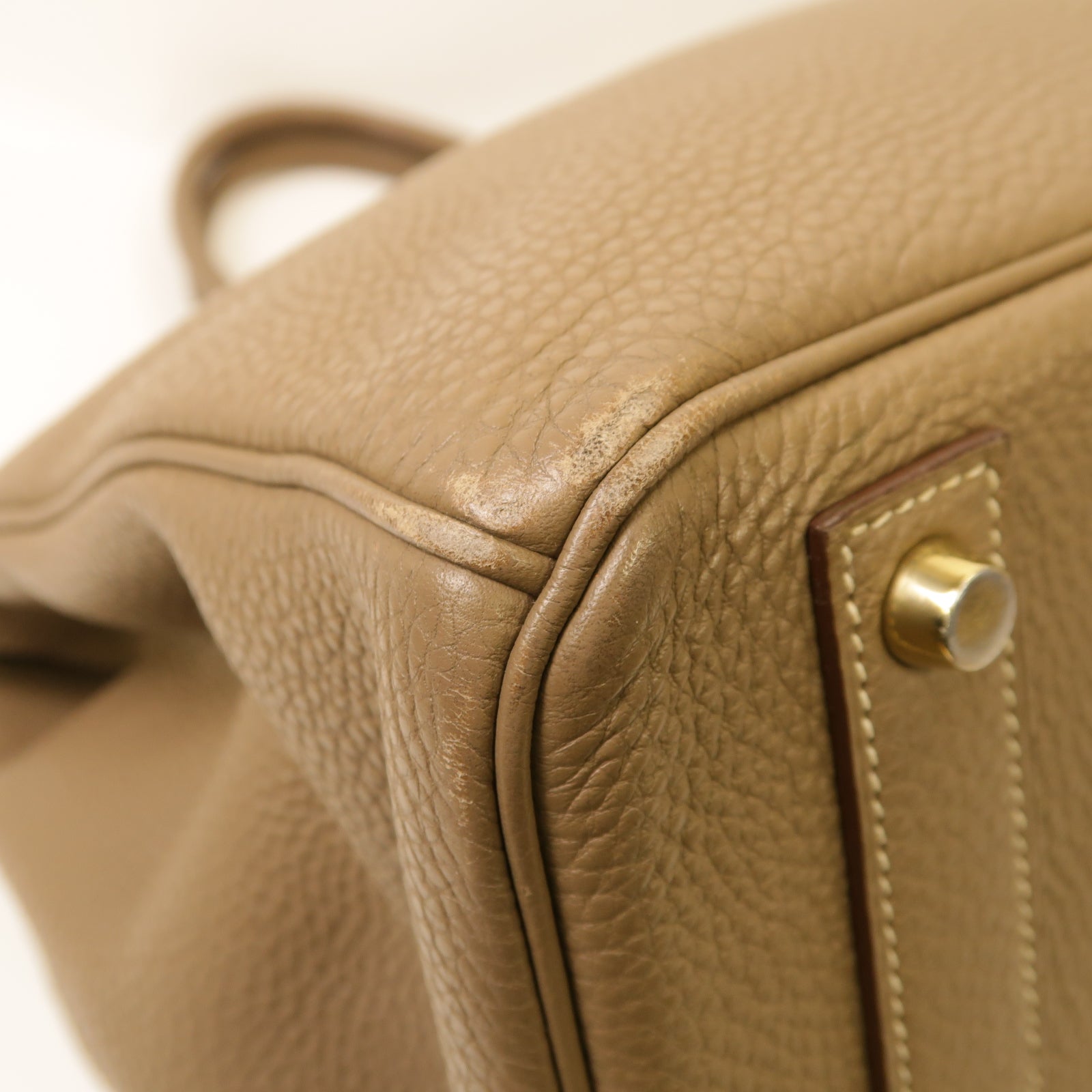 HERMES Clemence皮革Birkin 40金扣手挽袋Etoupe棕色