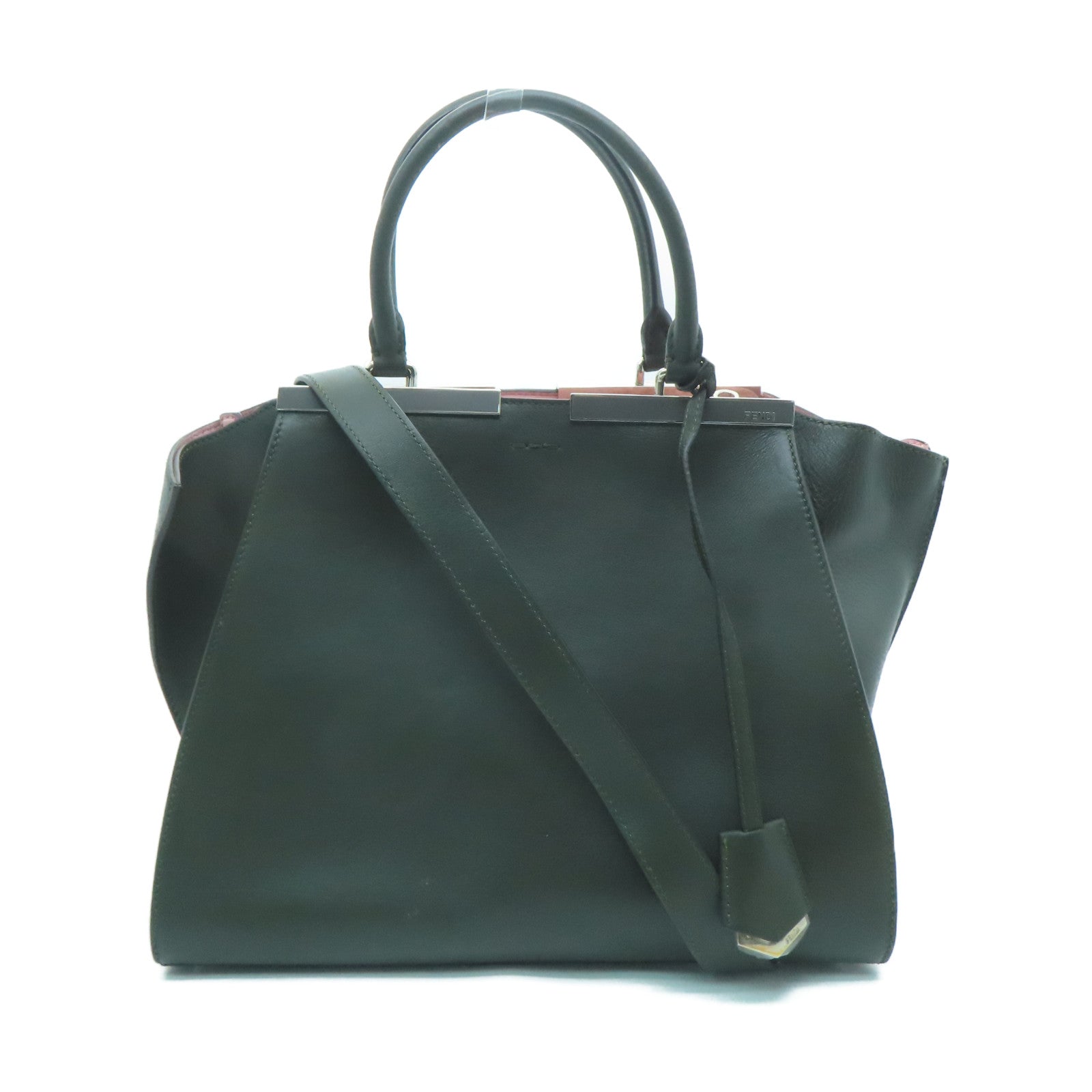 FENDI Leather 3 Jours Silver Buckle Shoulder Bag Dark Green
