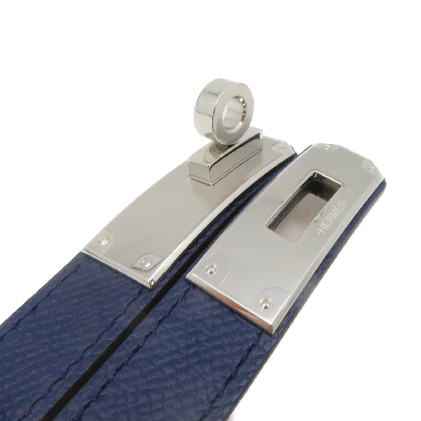 HERMES Epsom皮革Kelly 18 Belt银扣皮带Blue Navy深蓝色