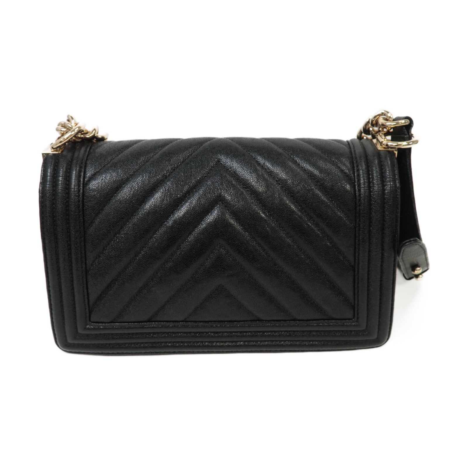 CHANEL 牛皮皮革Boy Chanel金扣鏈帶肩背袋黑色