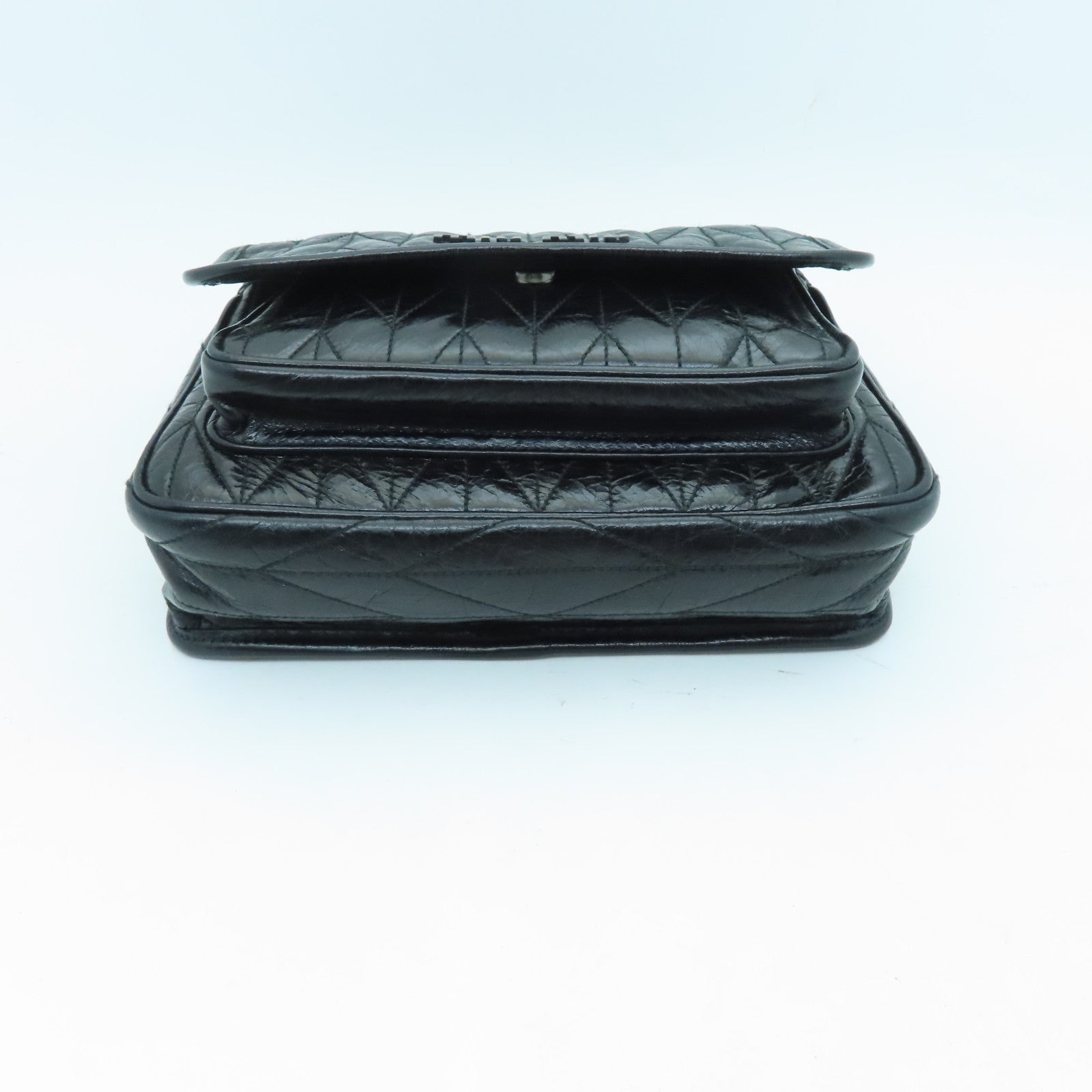 Miu Miu Leather Chain Shoulder Black Buckle Chain Shoulder Bag Black
