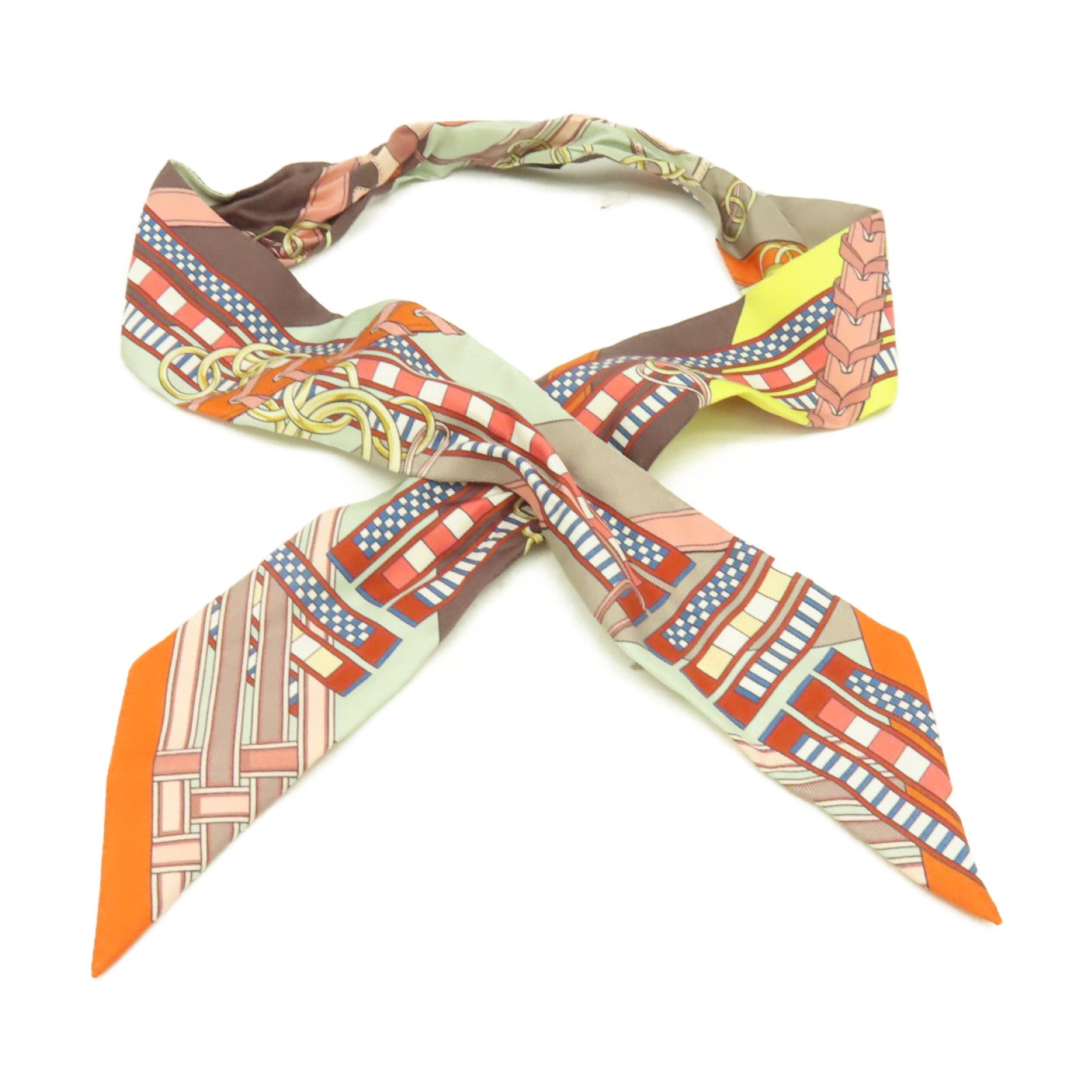 HERMES 絲質Twilly Scarf絲巾啡色/灰色/彩色