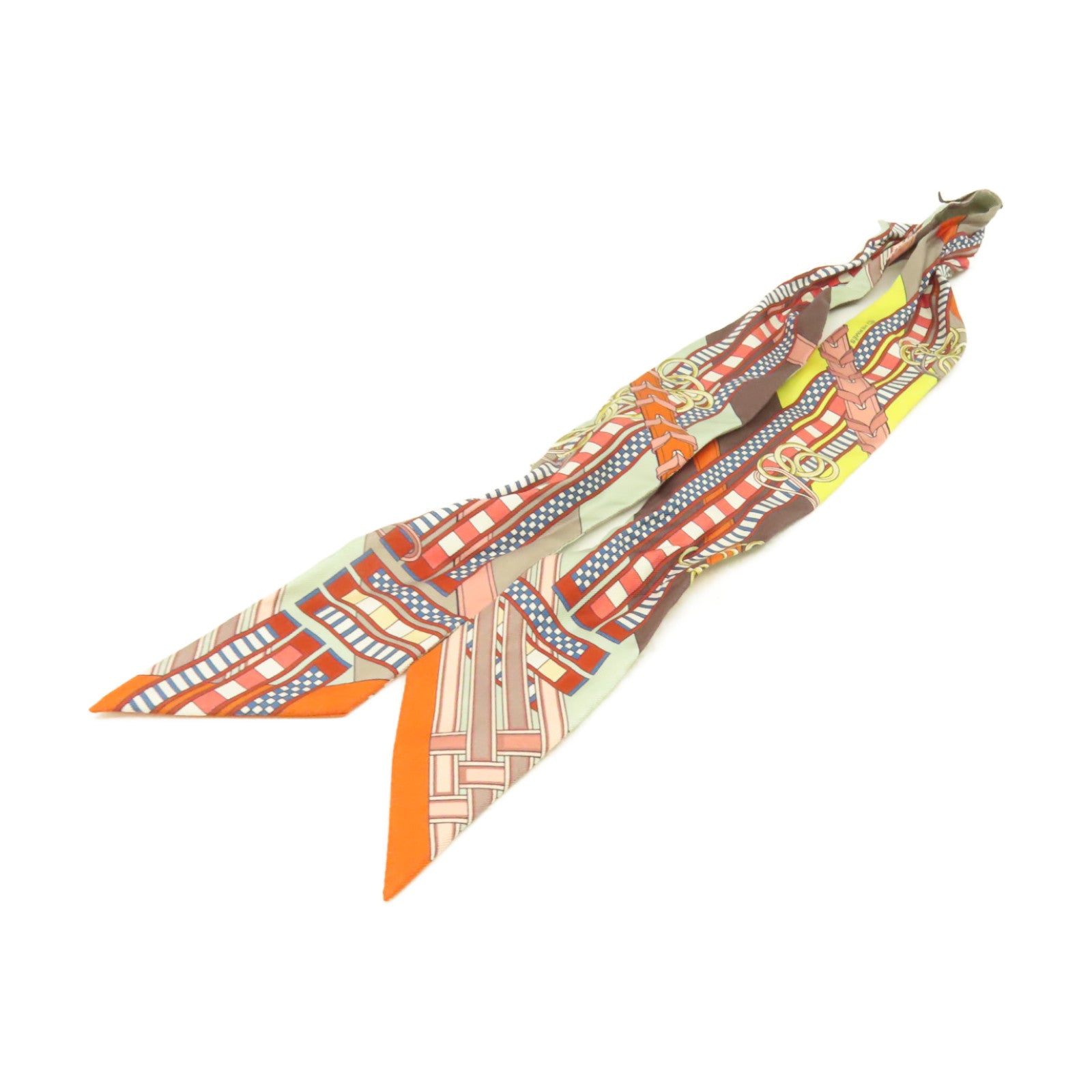 HERMES 絲質Twilly Scarf絲巾啡色/灰色/彩色