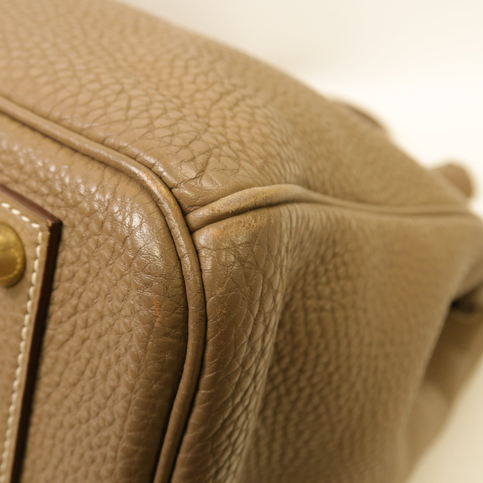 HERMES Clemence皮革Birkin 40金扣手挽袋Etoupe棕色