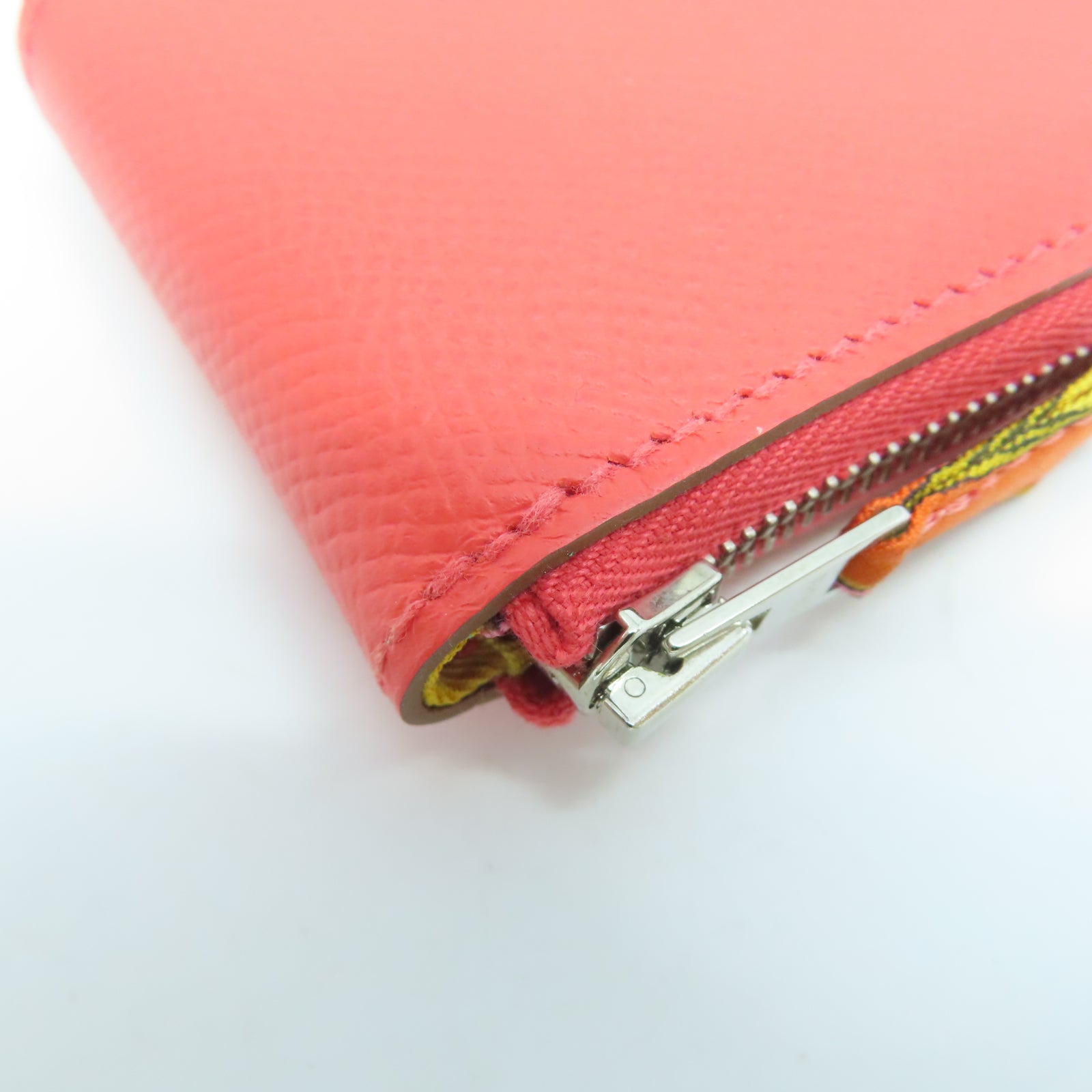 HERMES Epsom皮革Silk'in Coin Purse銀扣零錢包橙色
