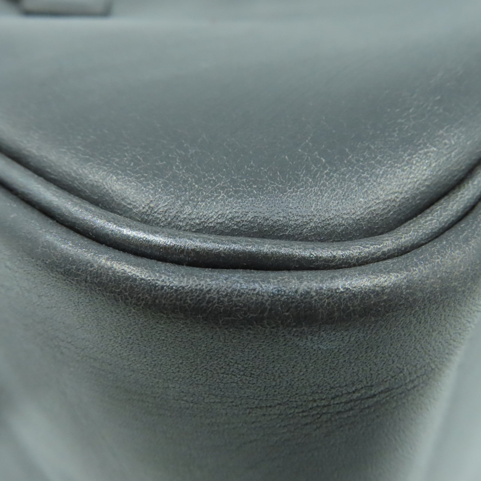 HERMES Box Calf皮革Plume 32Hand Bag银扣手挽袋Graphite灰色