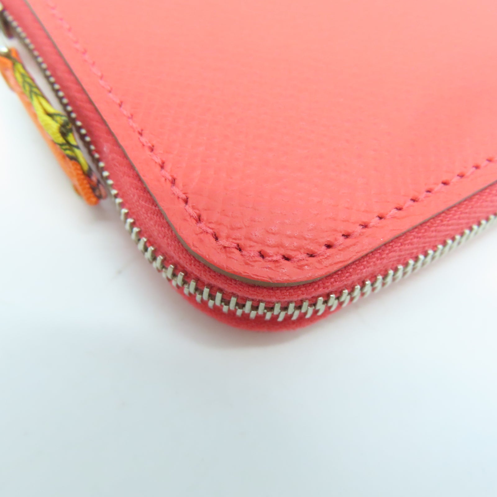HERMES Epsom皮革Silk'in Coin Purse銀扣零錢包橙色