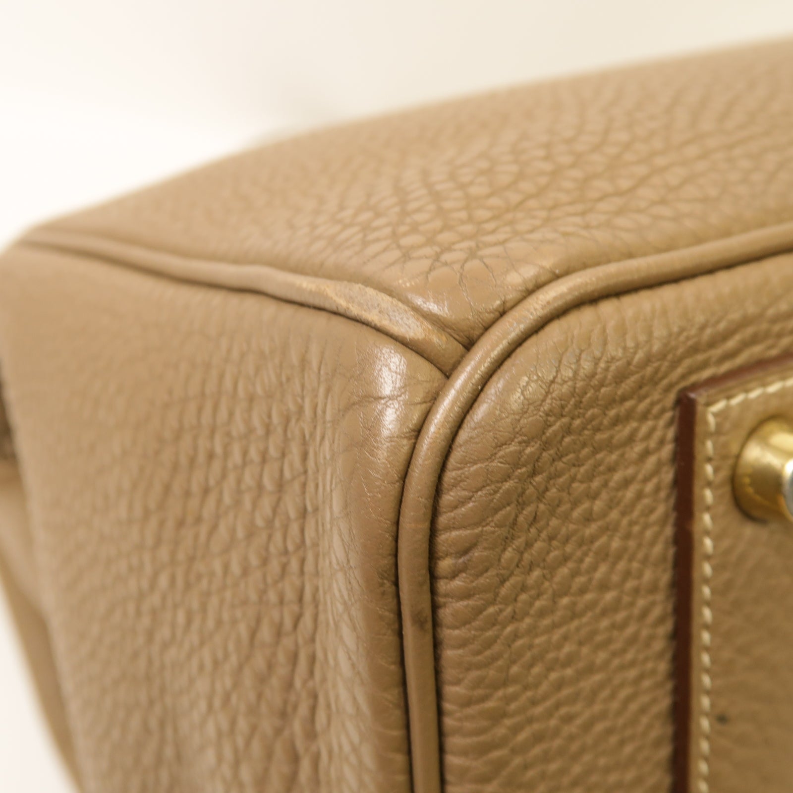 HERMES Clemence皮革Birkin 40金扣手挽袋Etoupe棕色