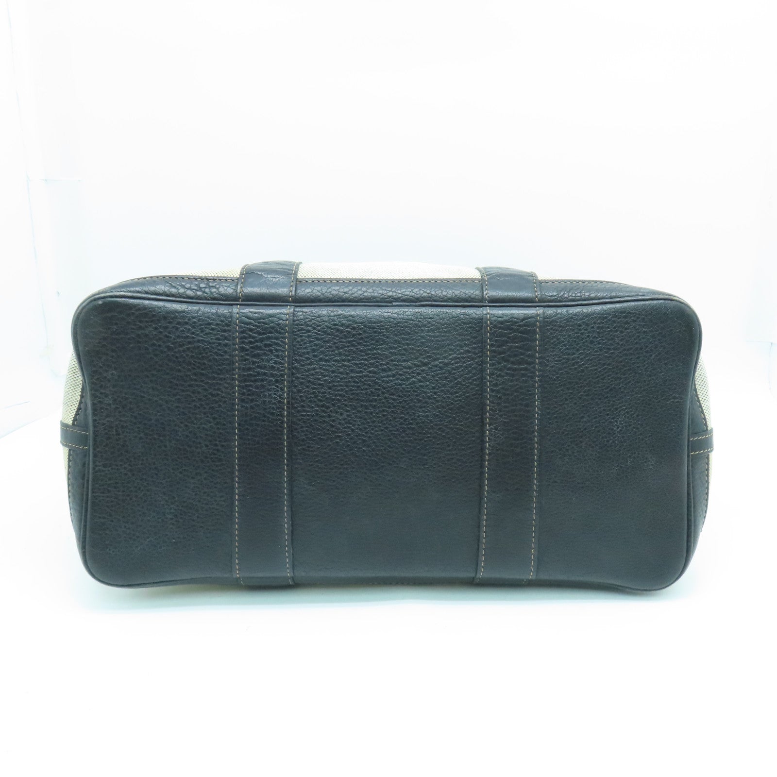 HERMES Canvas Garden Party PM Silver Button Handle Bag White/Black