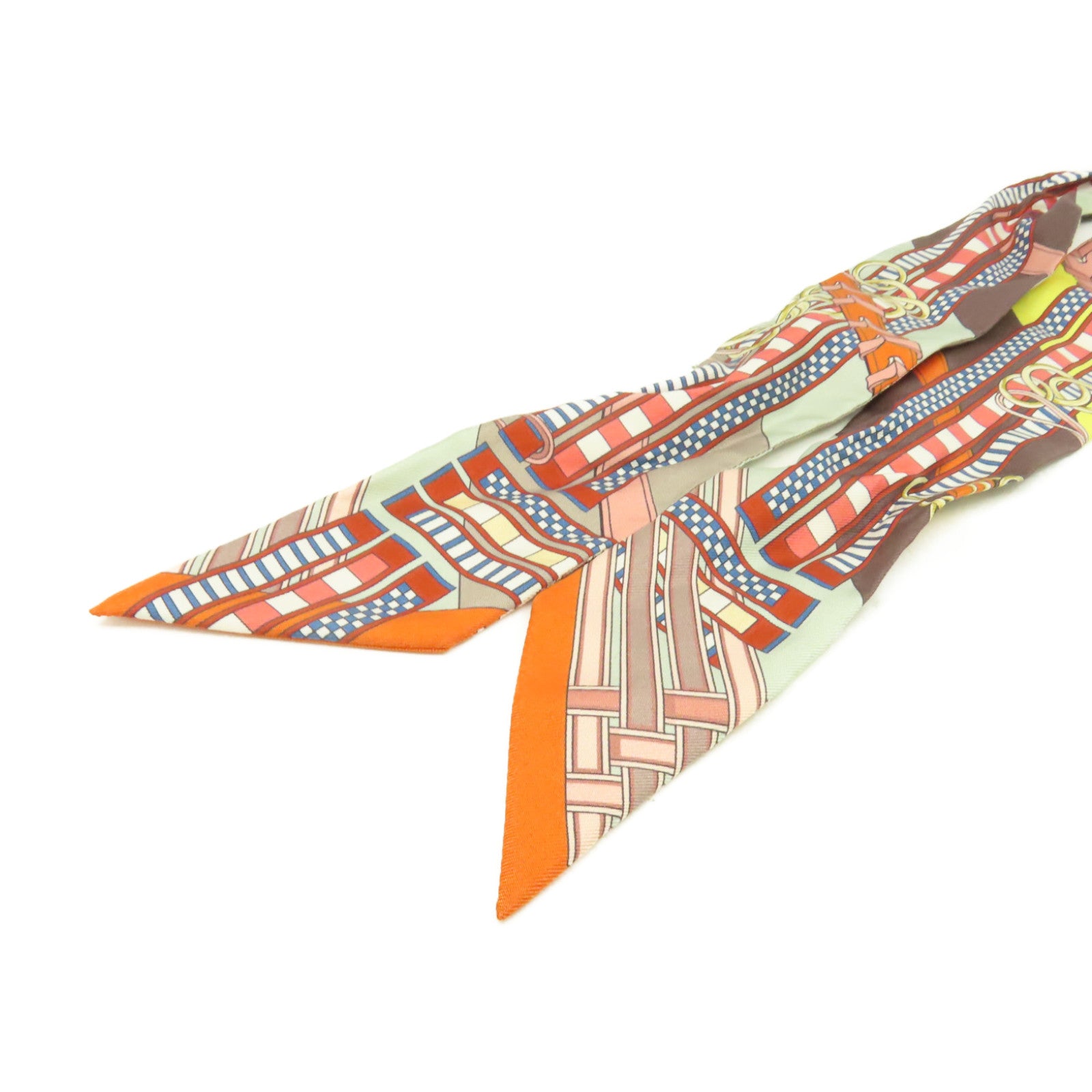 HERMES 絲質Twilly Scarf絲巾啡色/灰色/彩色