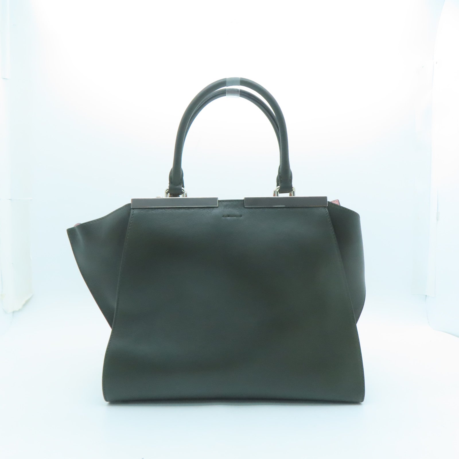 FENDI Leather 3 Jours Silver Buckle Shoulder Bag Dark Green