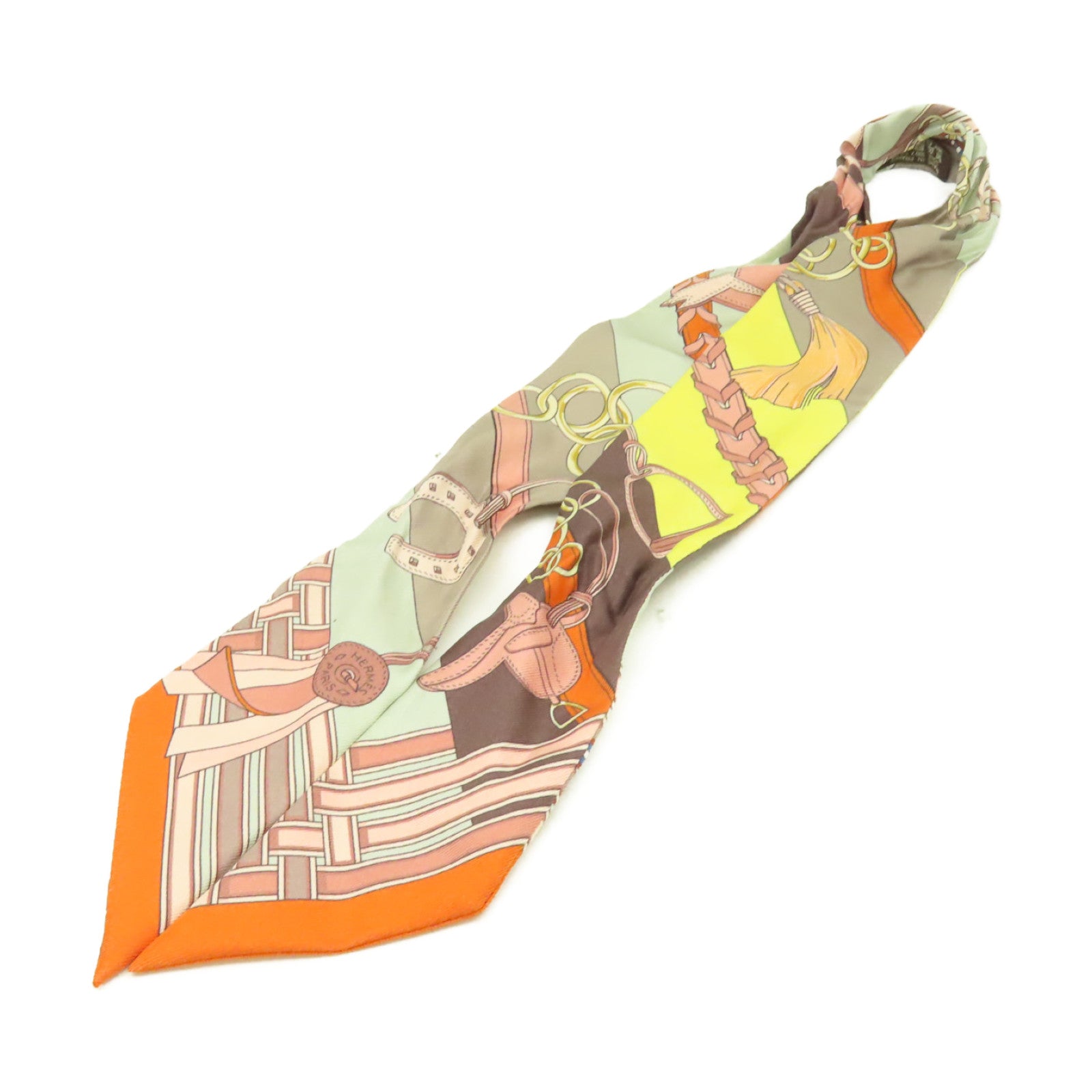HERMES 絲質Twilly Scarf絲巾啡色/灰色/彩色