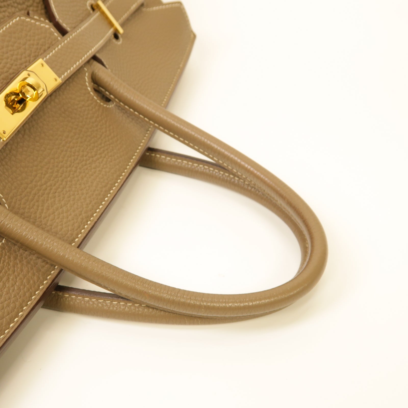 HERMES Clemence皮革Birkin 40金扣手挽袋Etoupe棕色