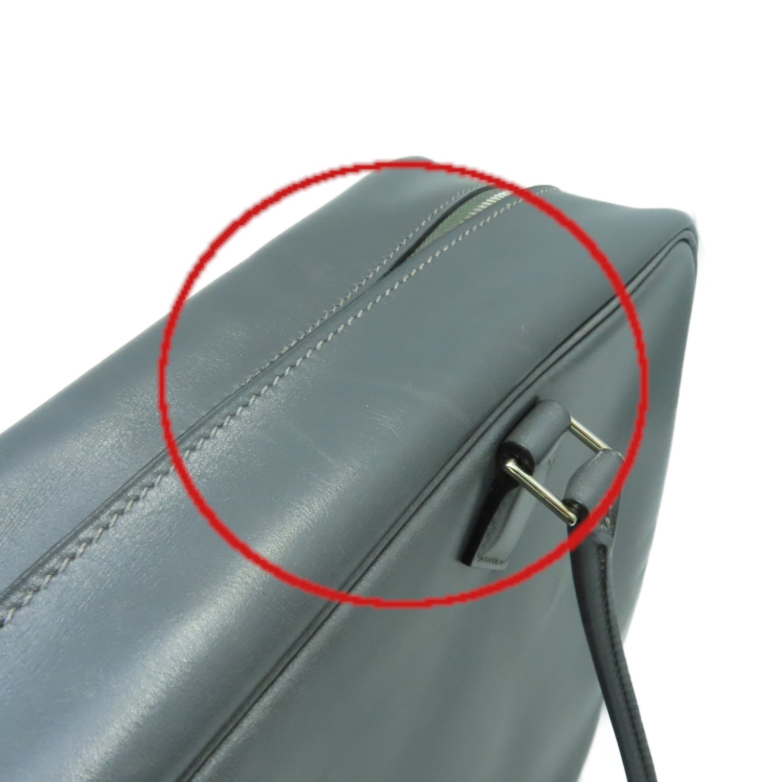 HERMES Box Calf皮革Plume 32Hand Bag银扣手挽袋Graphite灰色