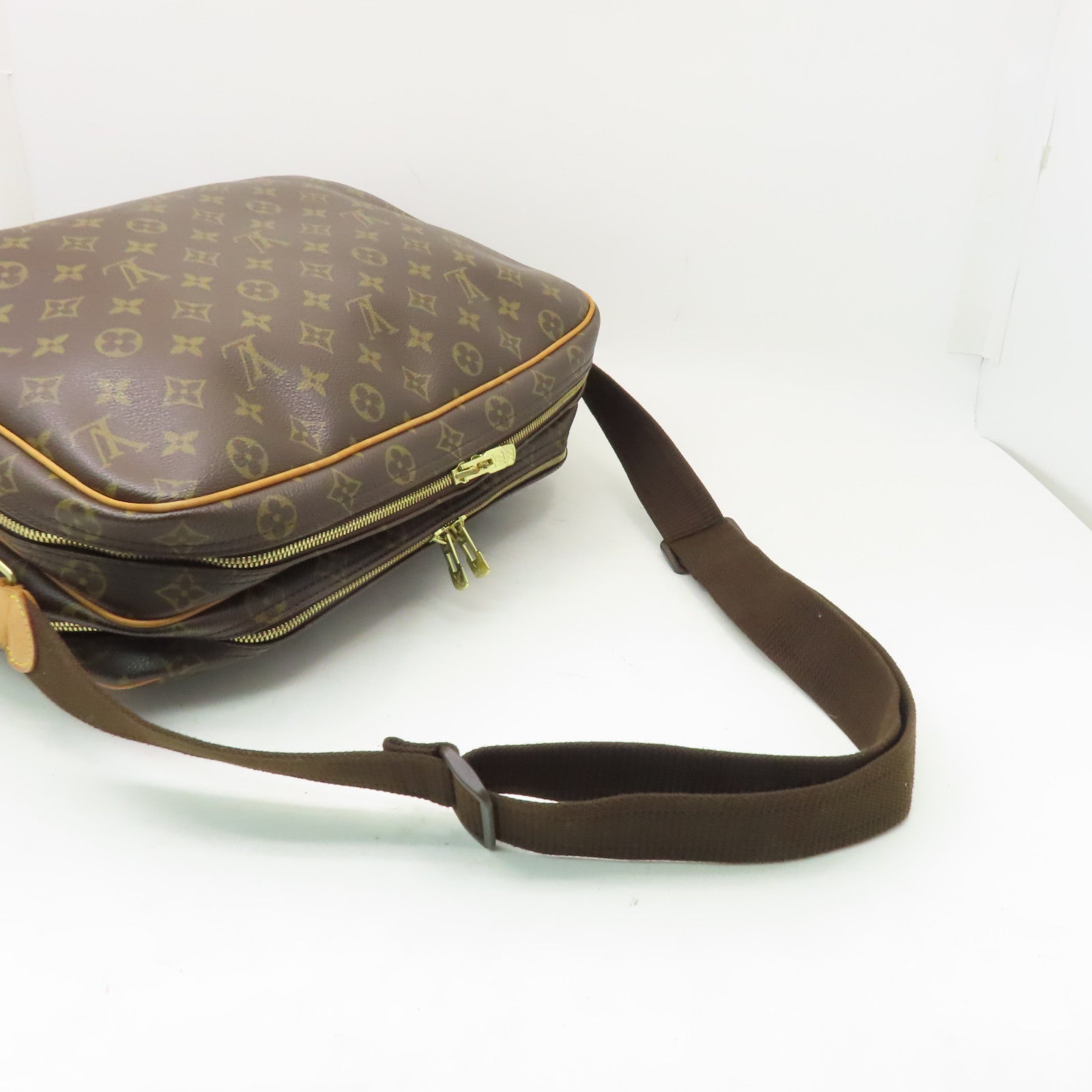 LOUIS VUITTON Monogram Reporter GM金扣肩背袋棕色