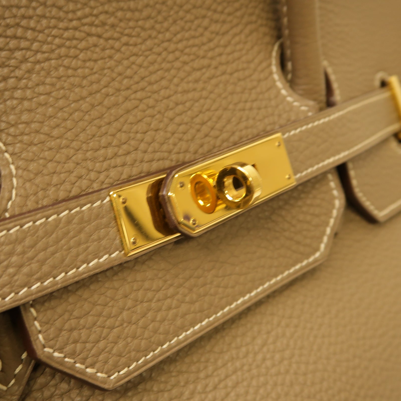 HERMES Clemence皮革Birkin 40金扣手挽袋Etoupe棕色