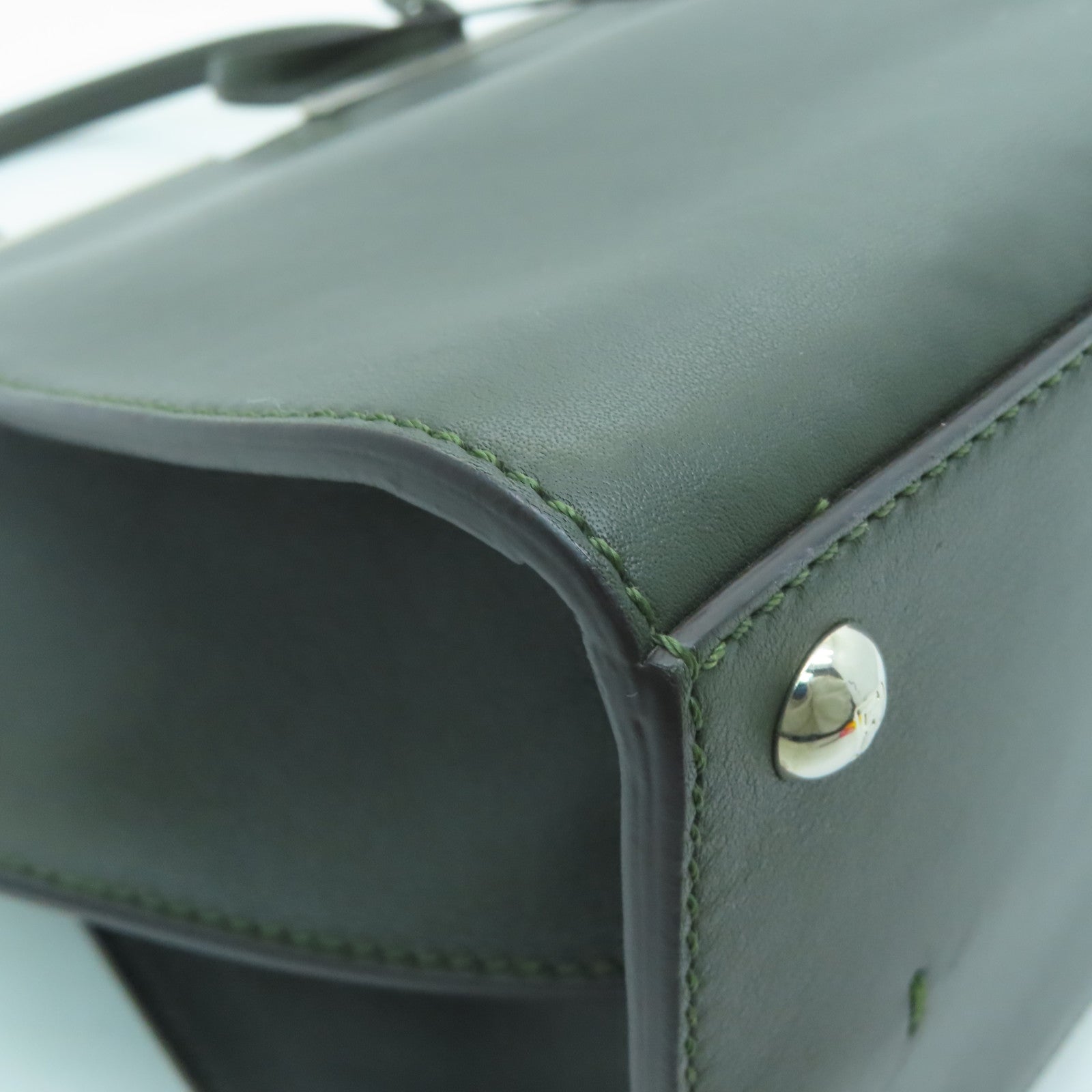 FENDI Leather 3 Jours Silver Buckle Shoulder Bag Dark Green