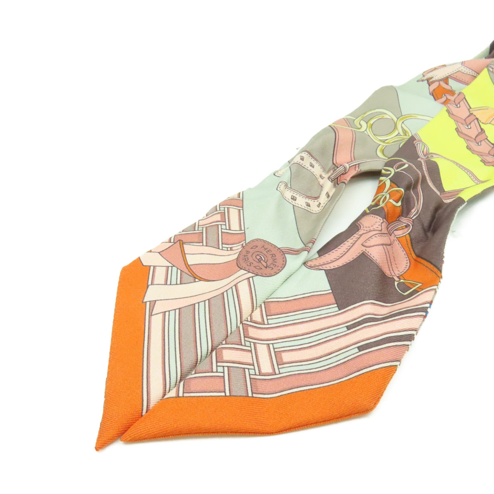 HERMES 絲質Twilly Scarf絲巾啡色/灰色/彩色