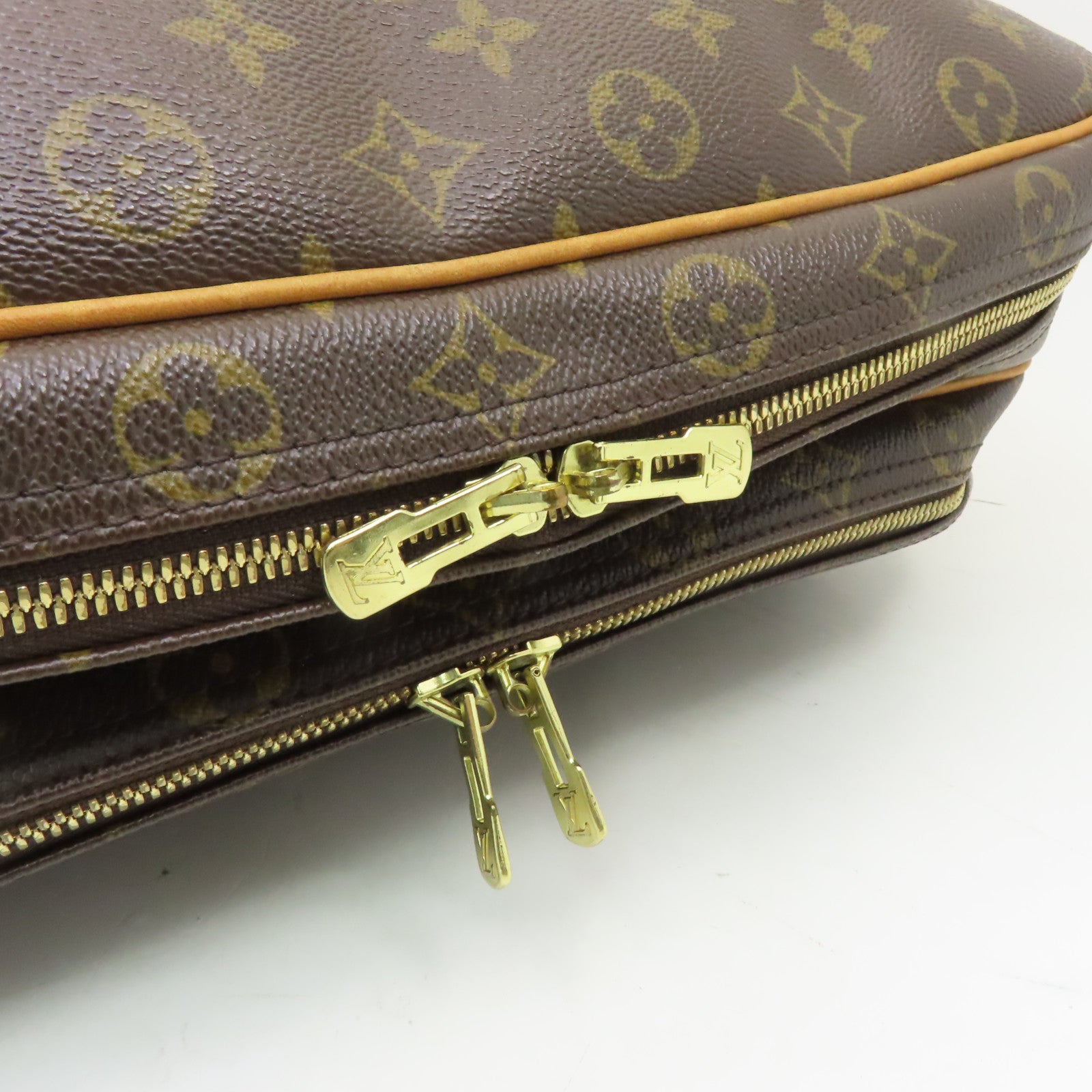 LOUIS VUITTON Monogram Reporter GM金扣肩背袋棕色
