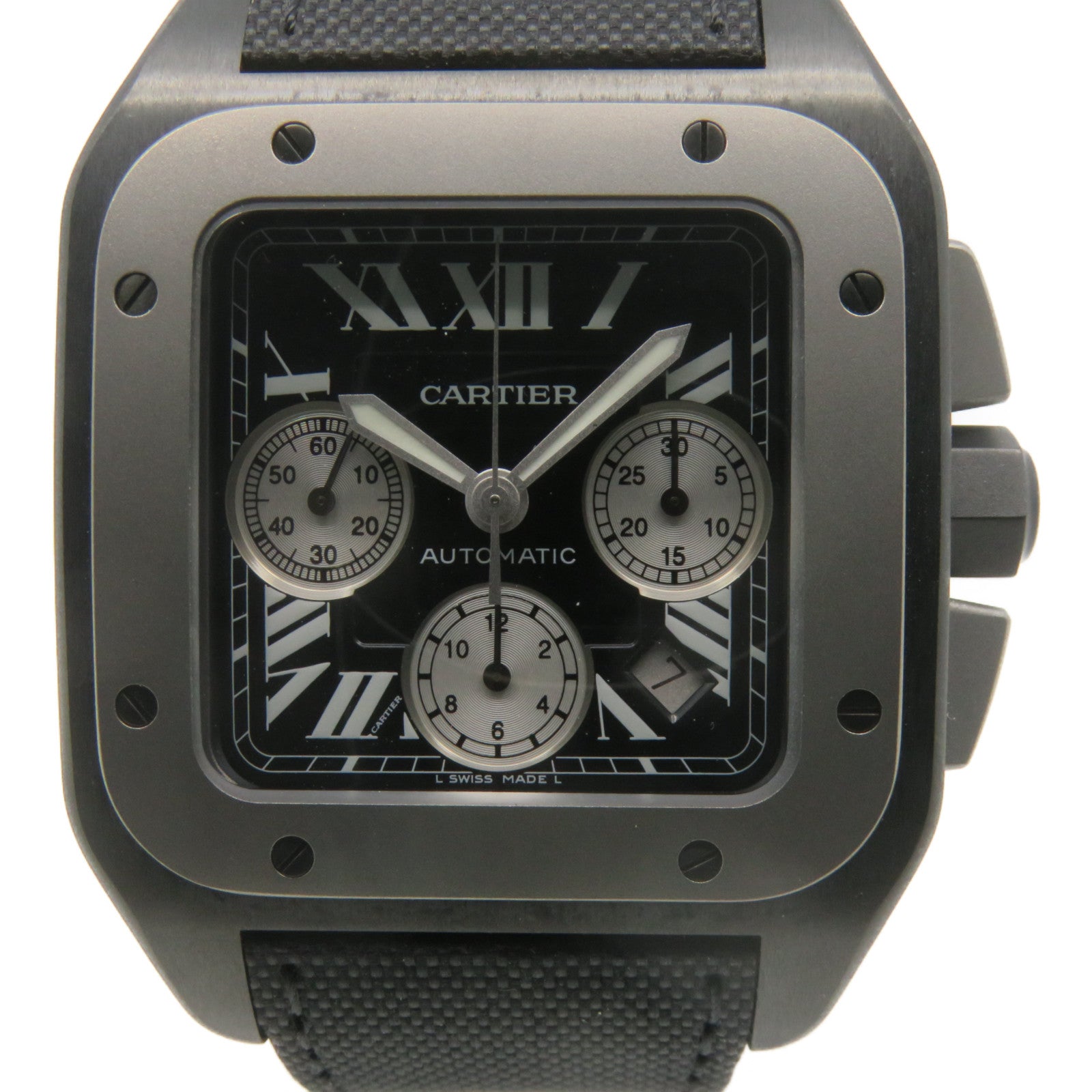 CARTIER Santos 100 Watch鈦金屬/帆布帶自動機芯手錶黑色