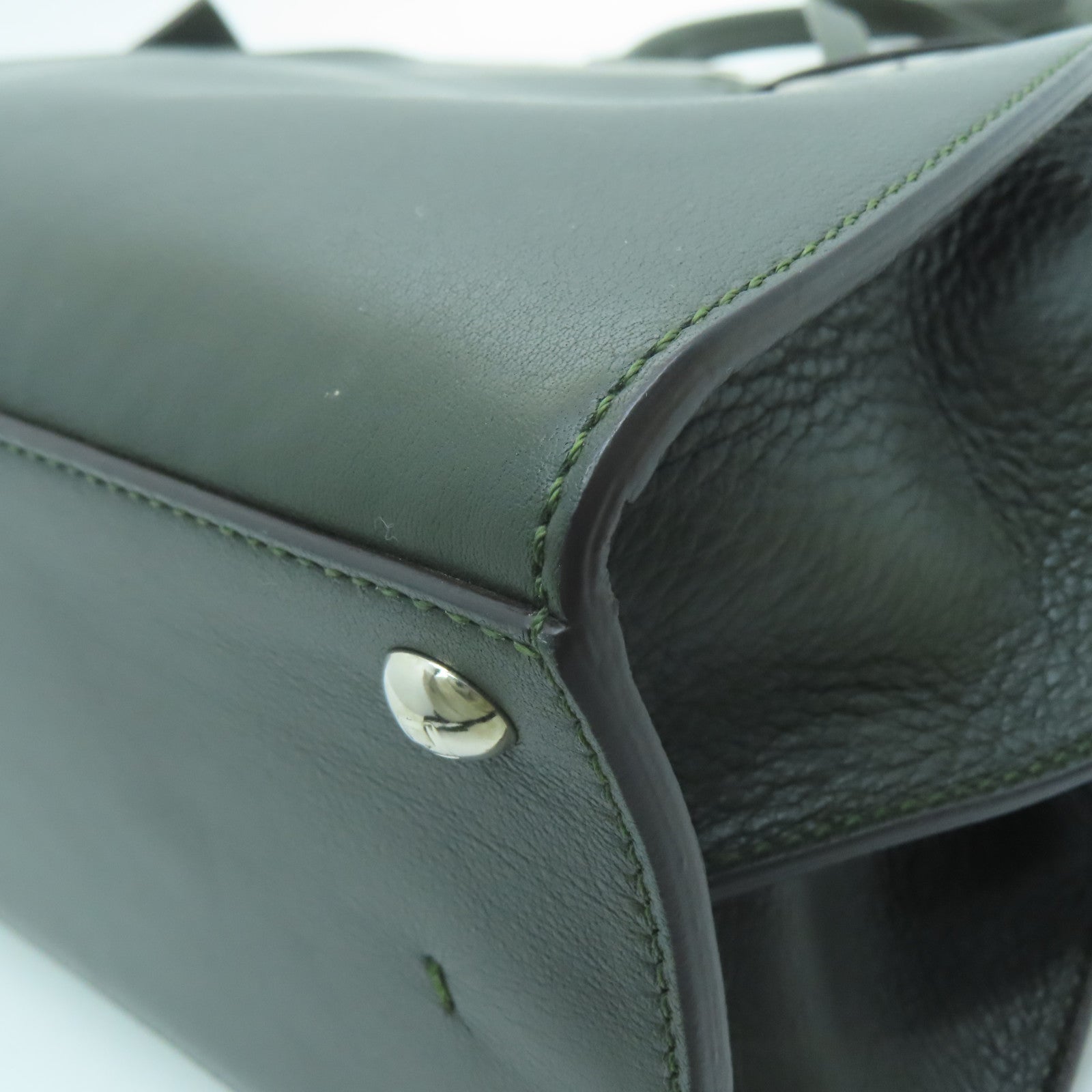 FENDI Leather 3 Jours Silver Buckle Shoulder Bag Dark Green