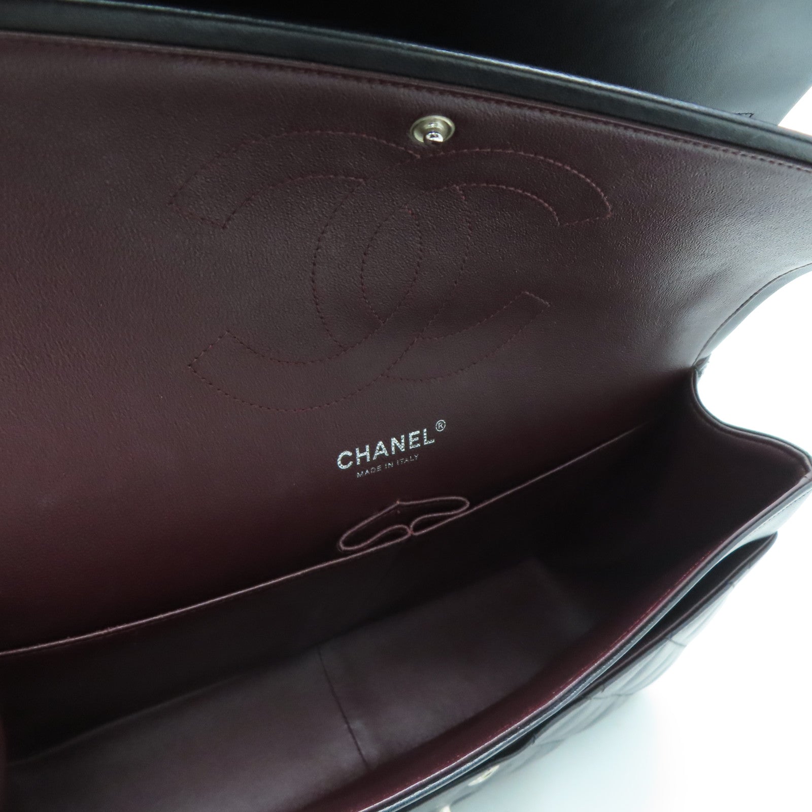 CHANEL 菱格羊皮皮革Classic銀扣肩背袋黑色