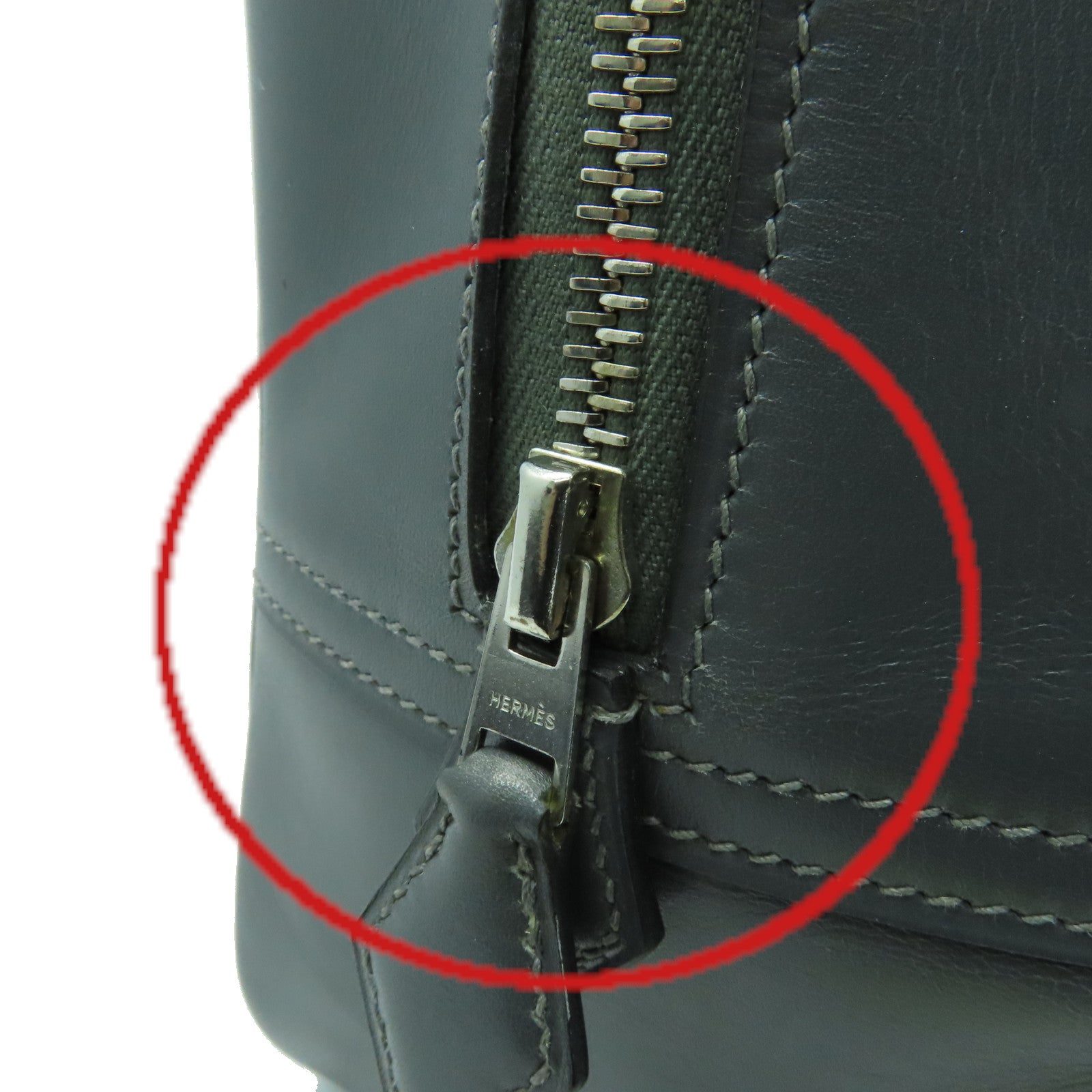 HERMES Box Calf皮革Plume 32Hand Bag银扣手挽袋Graphite灰色