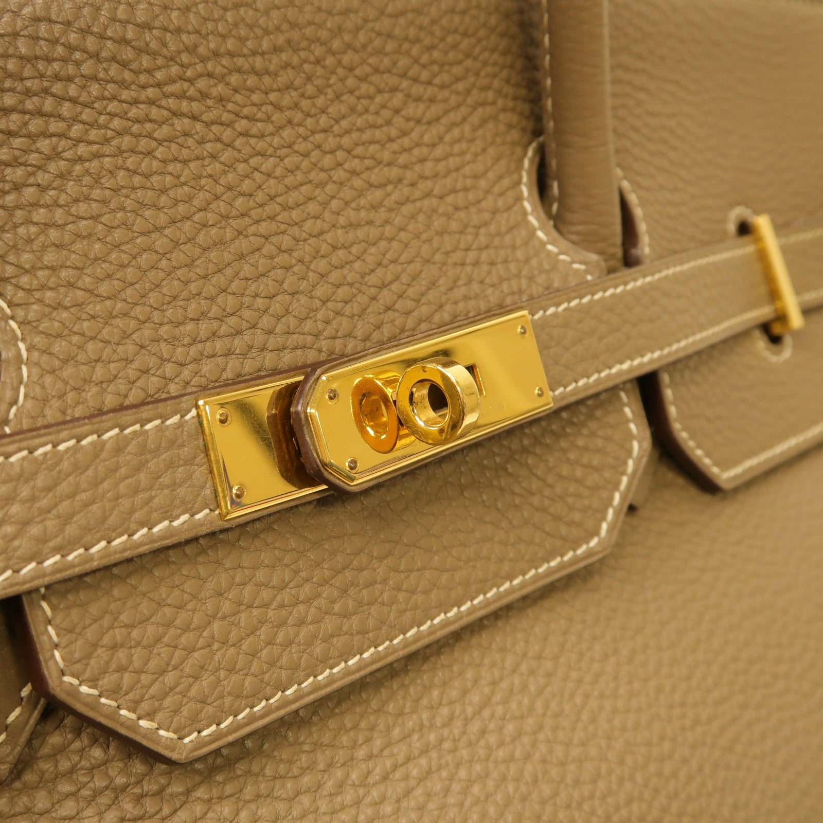 HERMES Clemence皮革Birkin 40金扣手挽袋Etoupe棕色