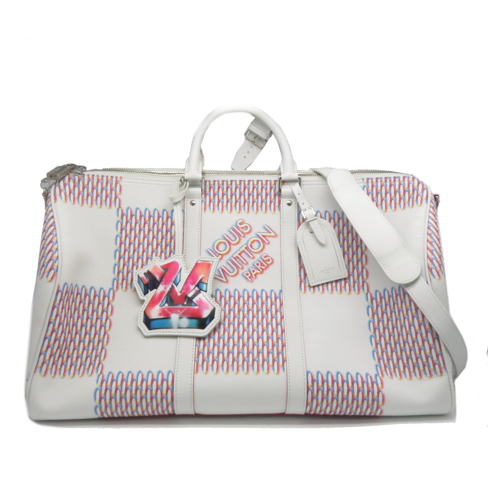 LOUIS VUITTON 【激減優惠】Damier Spray Keepall 50 Bandoulie銀扣手挽肩背兩用袋白色