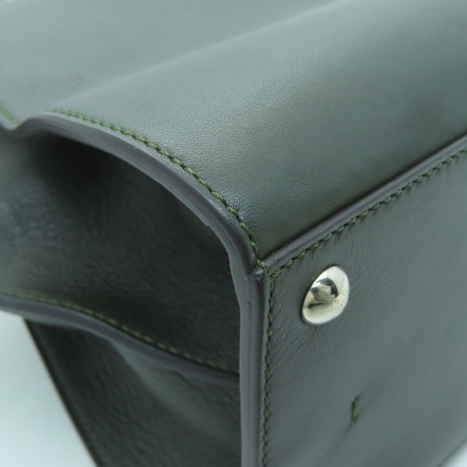 FENDI Leather 3 Jours Silver Buckle Shoulder Bag Dark Green