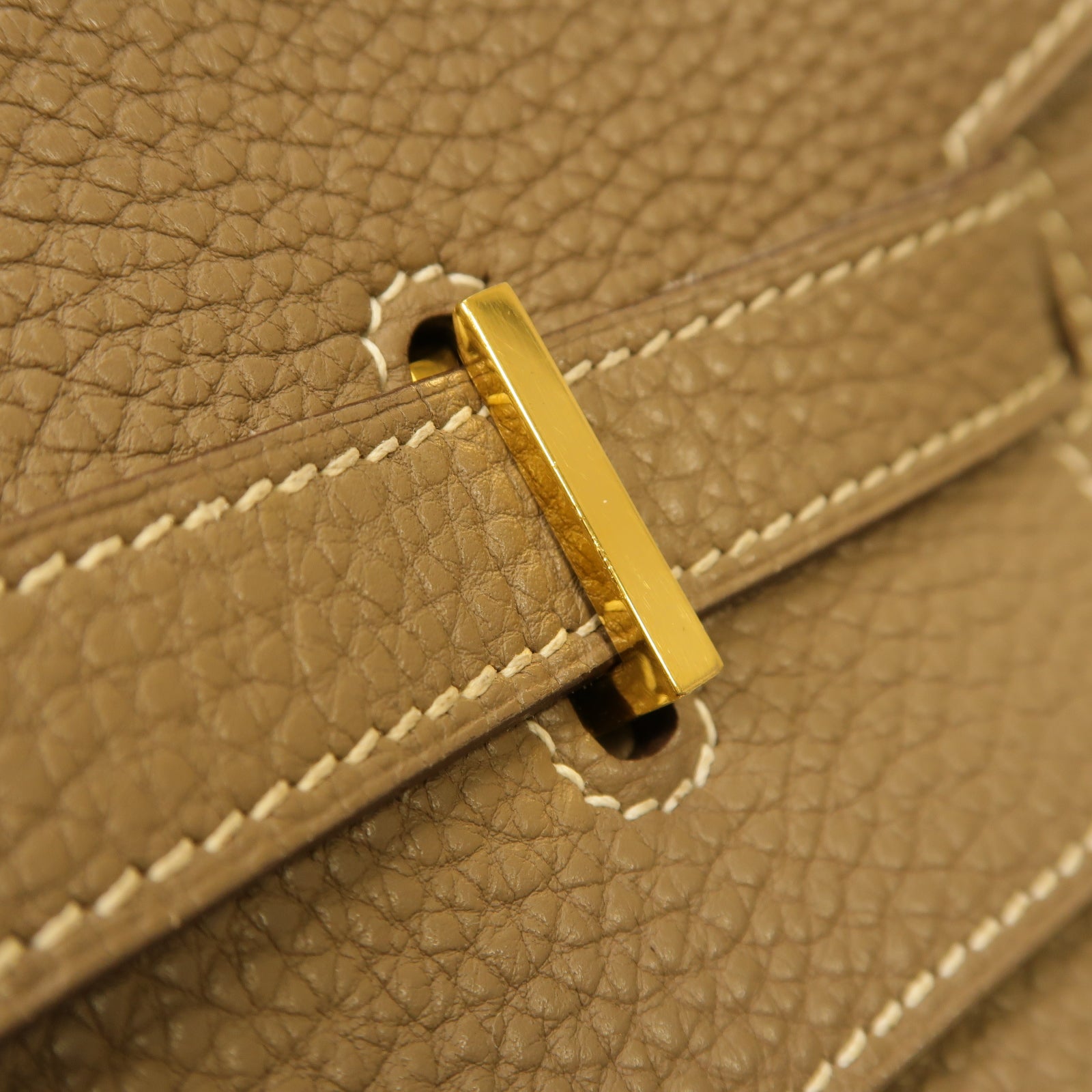 HERMES Clemence皮革Birkin 40金扣手挽袋Etoupe棕色