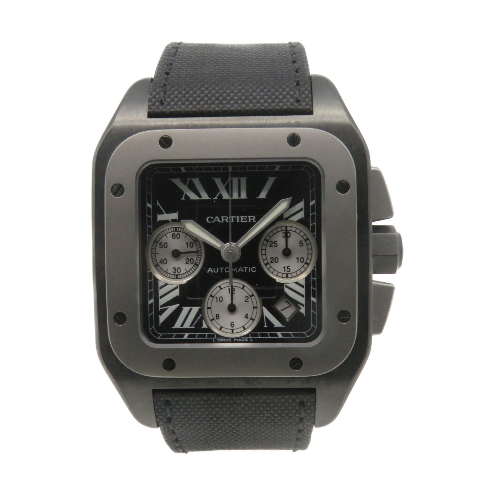CARTIER Santos 100 Watch鈦金屬/帆布帶自動機芯手錶黑色