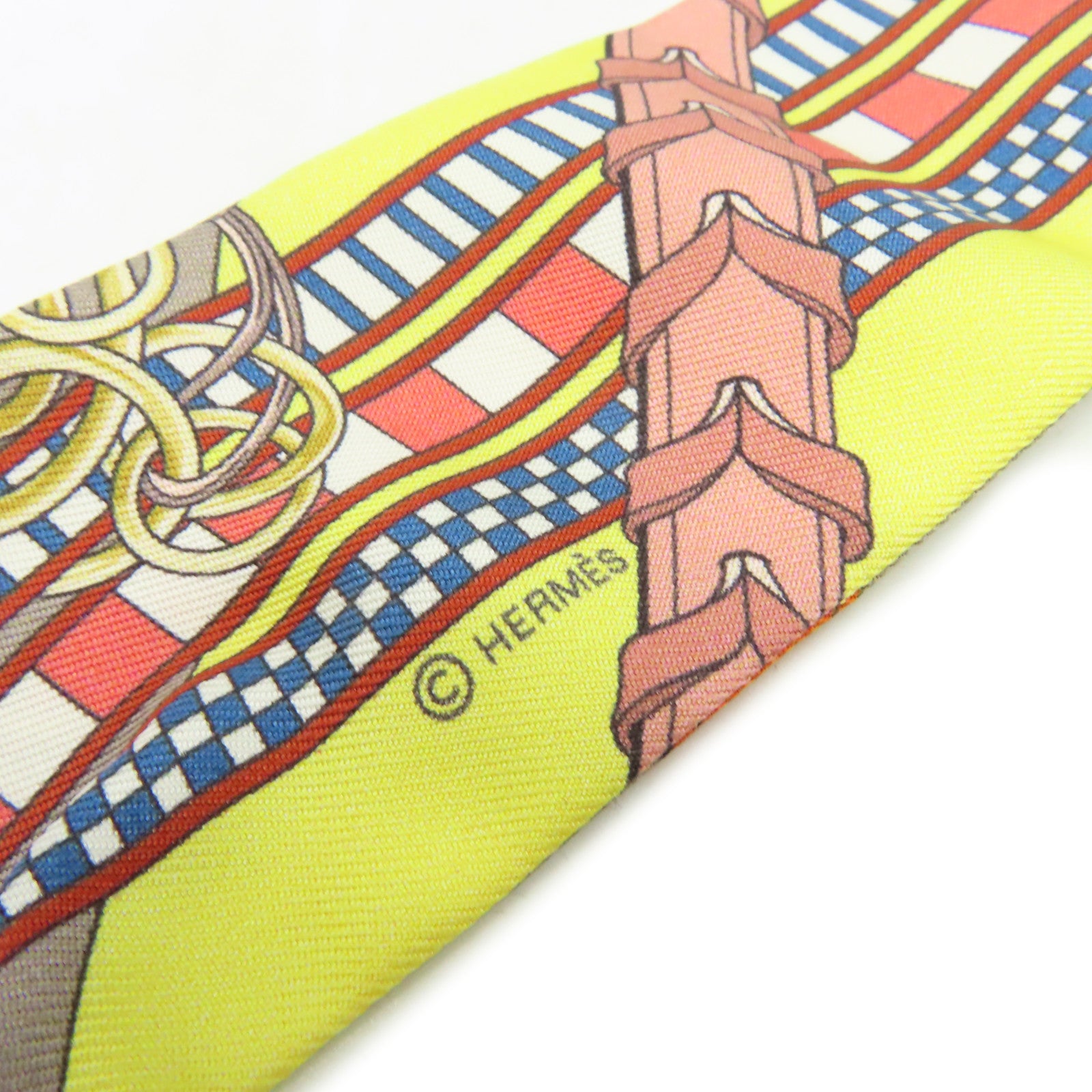HERMES 絲質Twilly Scarf絲巾啡色/灰色/彩色