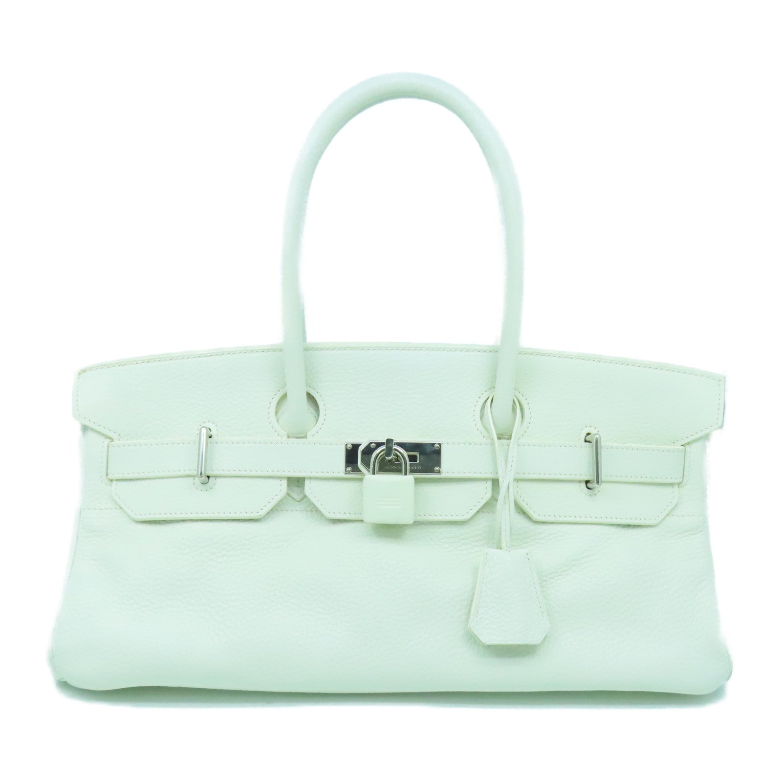 HERMES Clemence皮革Shoulder Birkin銀扣手挽袋白色