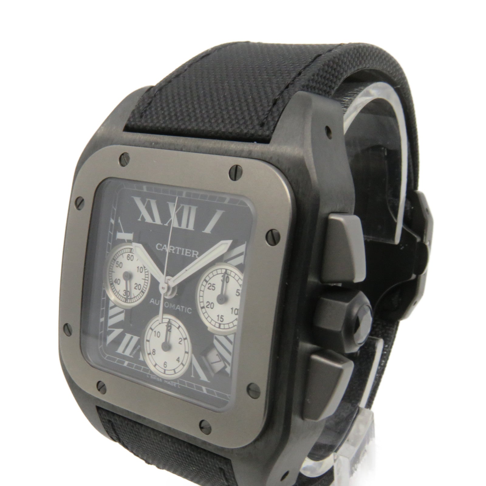CARTIER Santos 100 Watch鈦金屬/帆布帶自動機芯手錶黑色