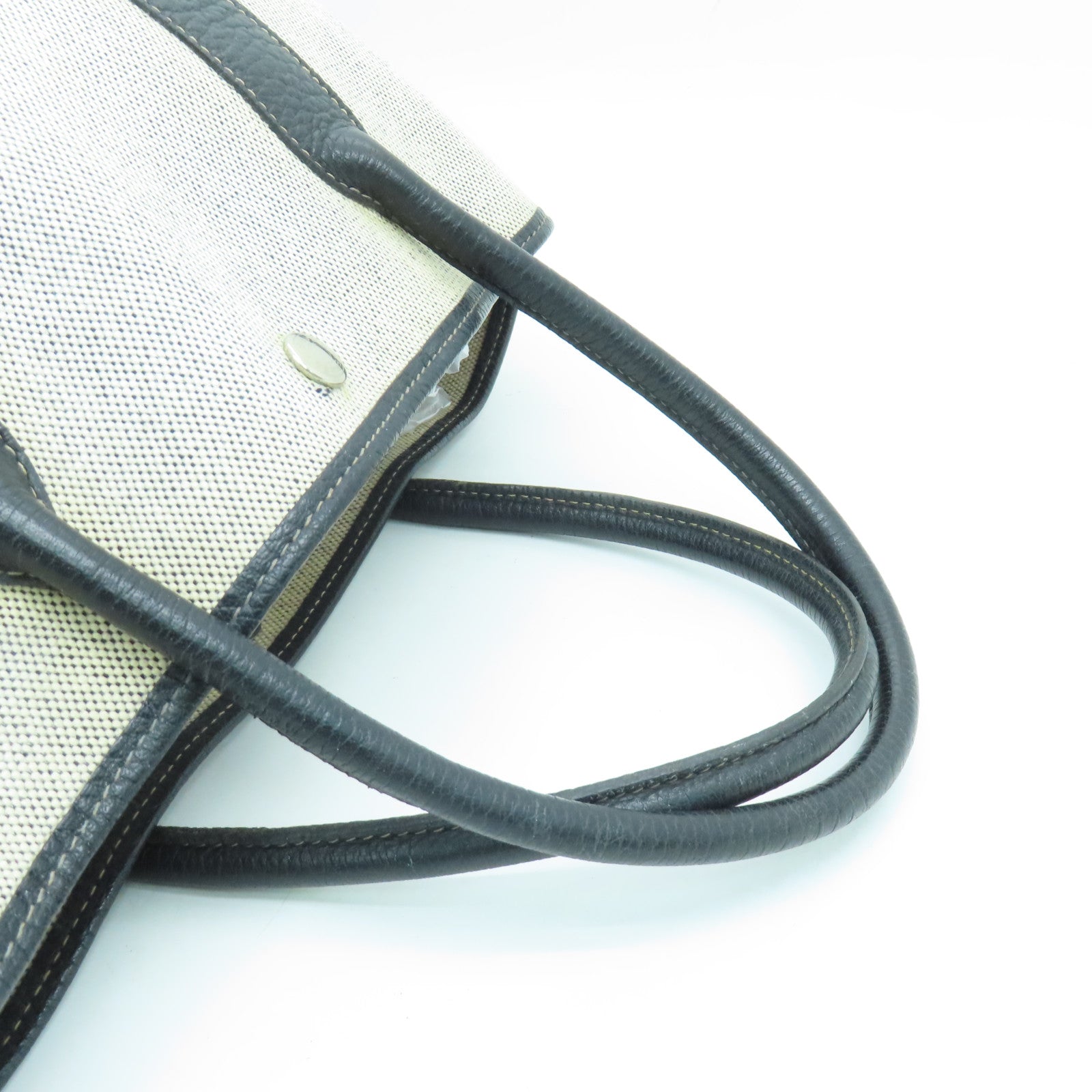 HERMES Canvas Garden Party PM Silver Button Handle Bag White/Black