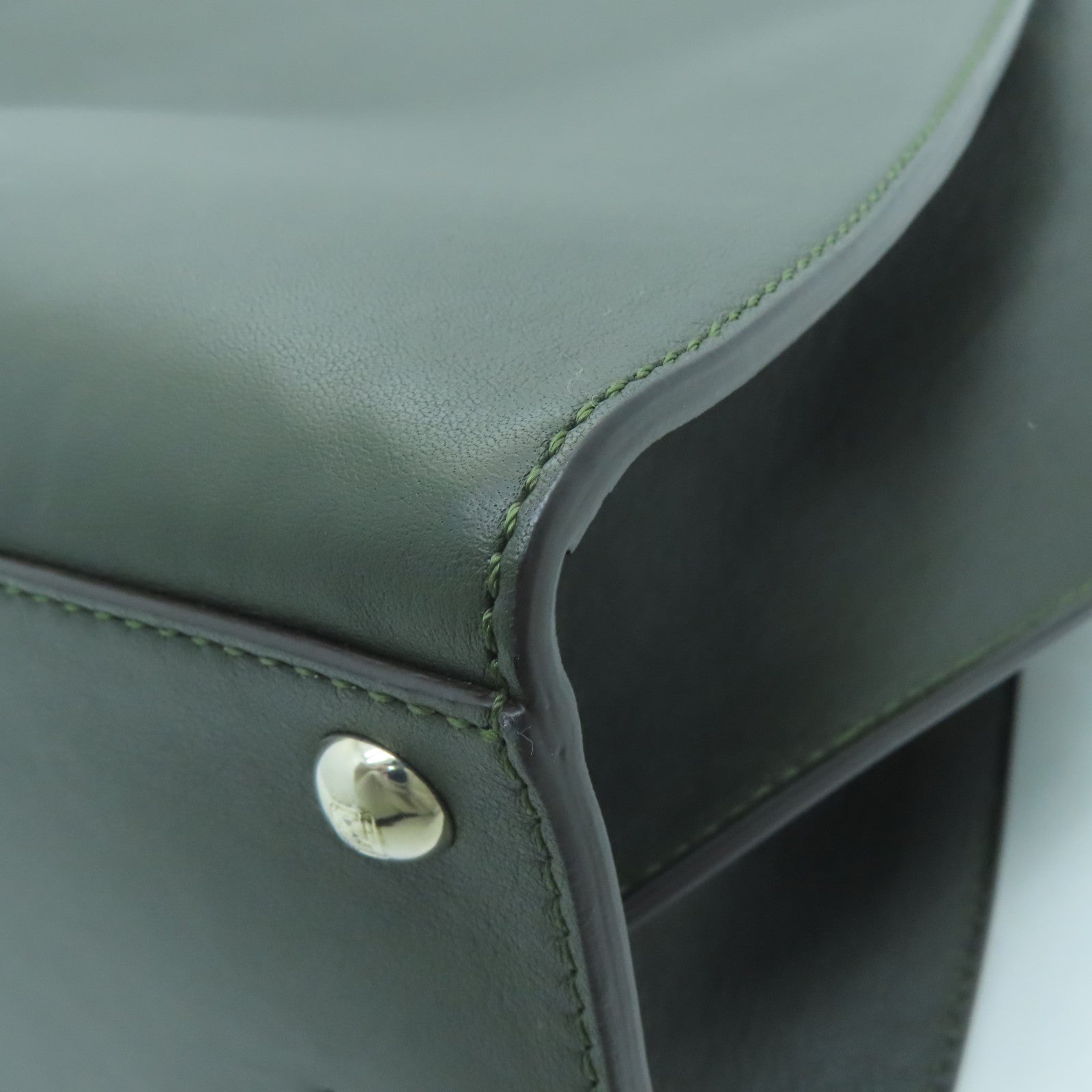 FENDI Leather 3 Jours Silver Buckle Shoulder Bag Dark Green