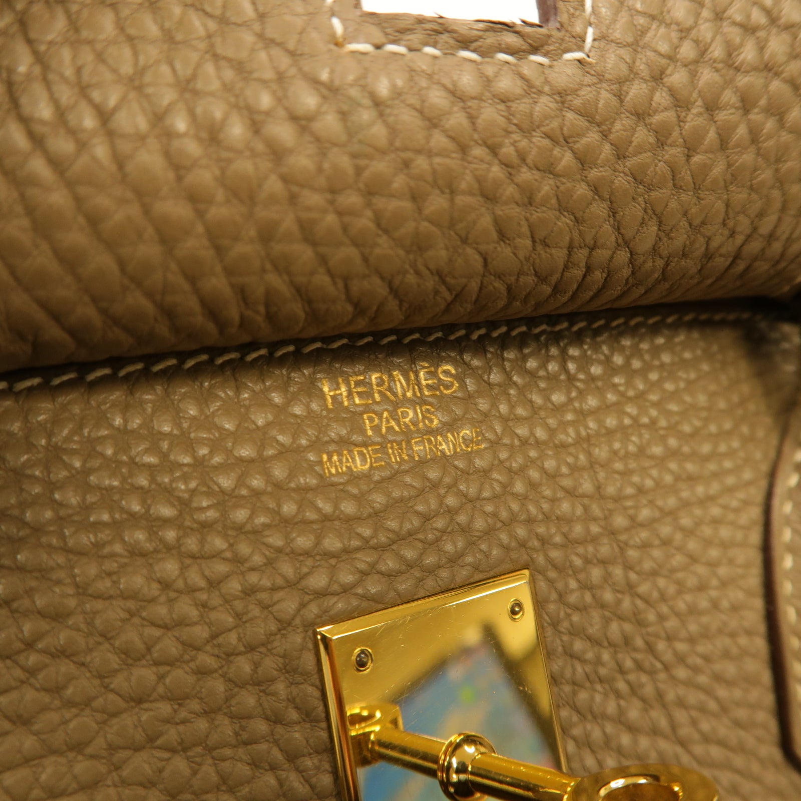 HERMES Clemence皮革Birkin 40金扣手挽袋Etoupe棕色