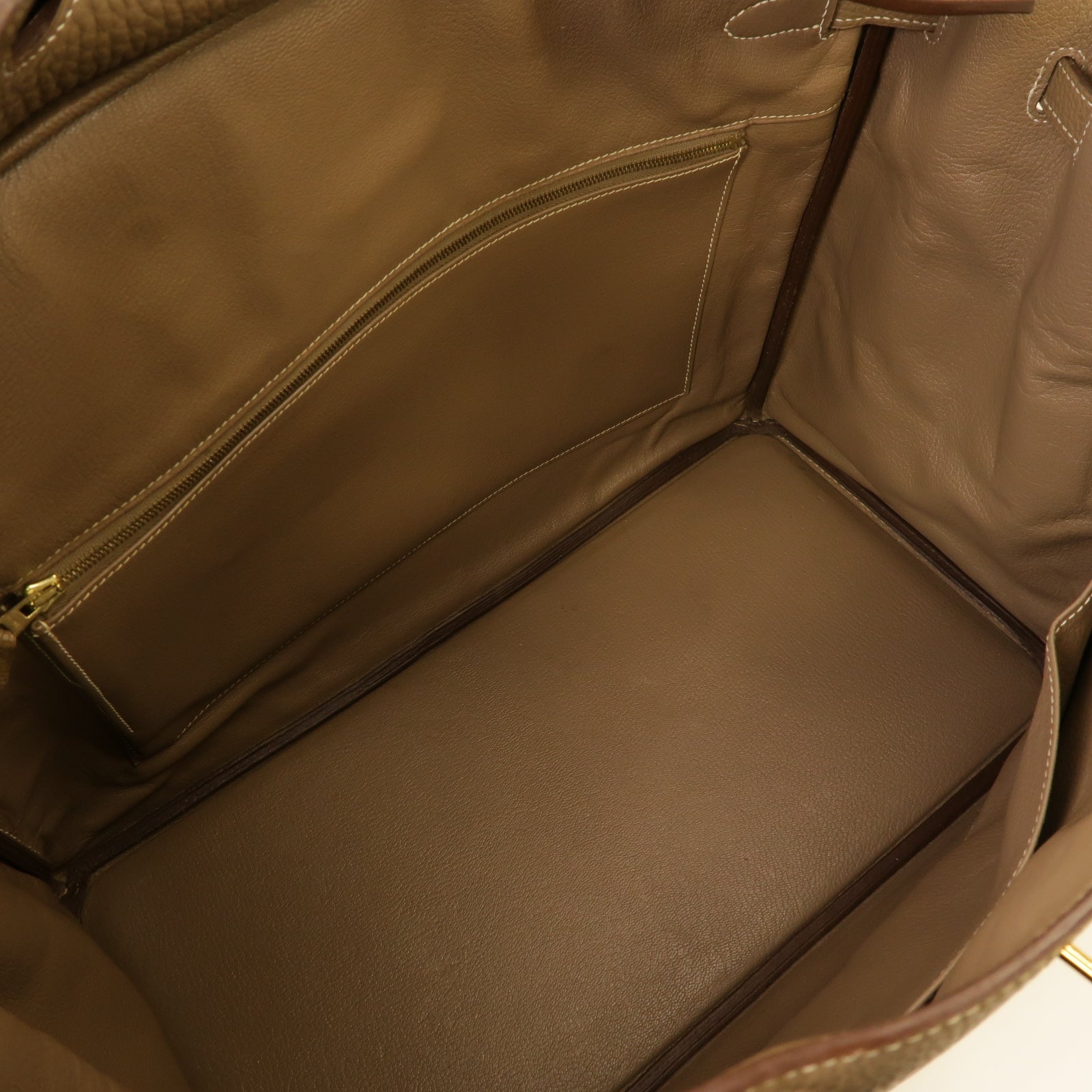 HERMES Clemence皮革Birkin 40金扣手挽袋Etoupe棕色