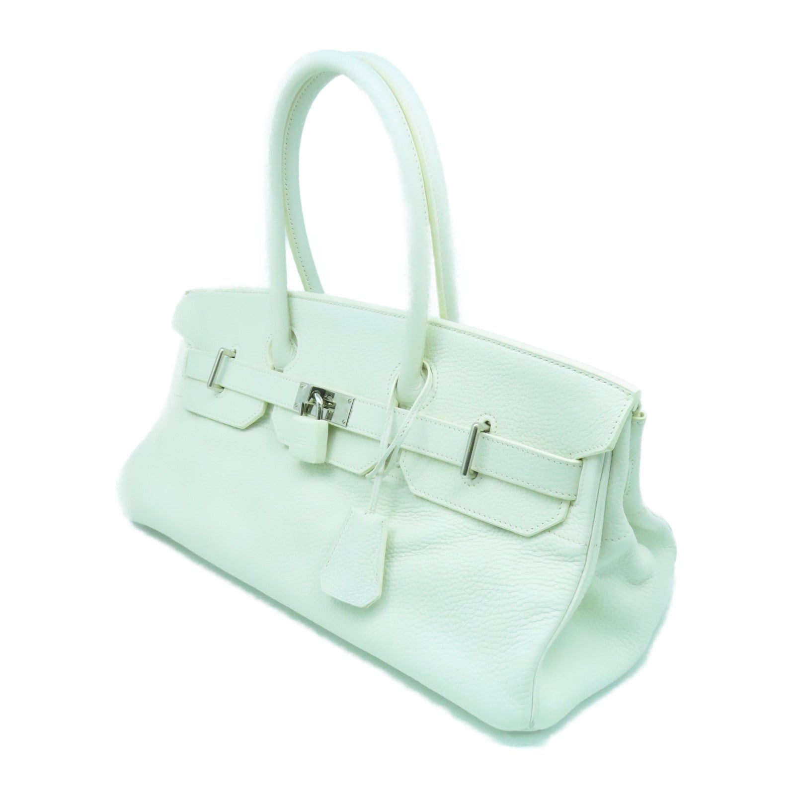 HERMES Clemence皮革Shoulder Birkin銀扣手挽袋白色