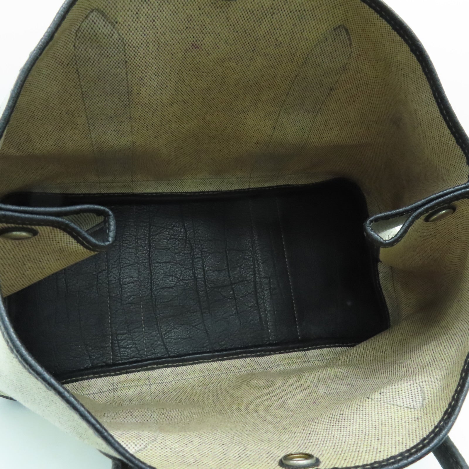 HERMES Canvas Garden Party PM Silver Button Handle Bag White/Black