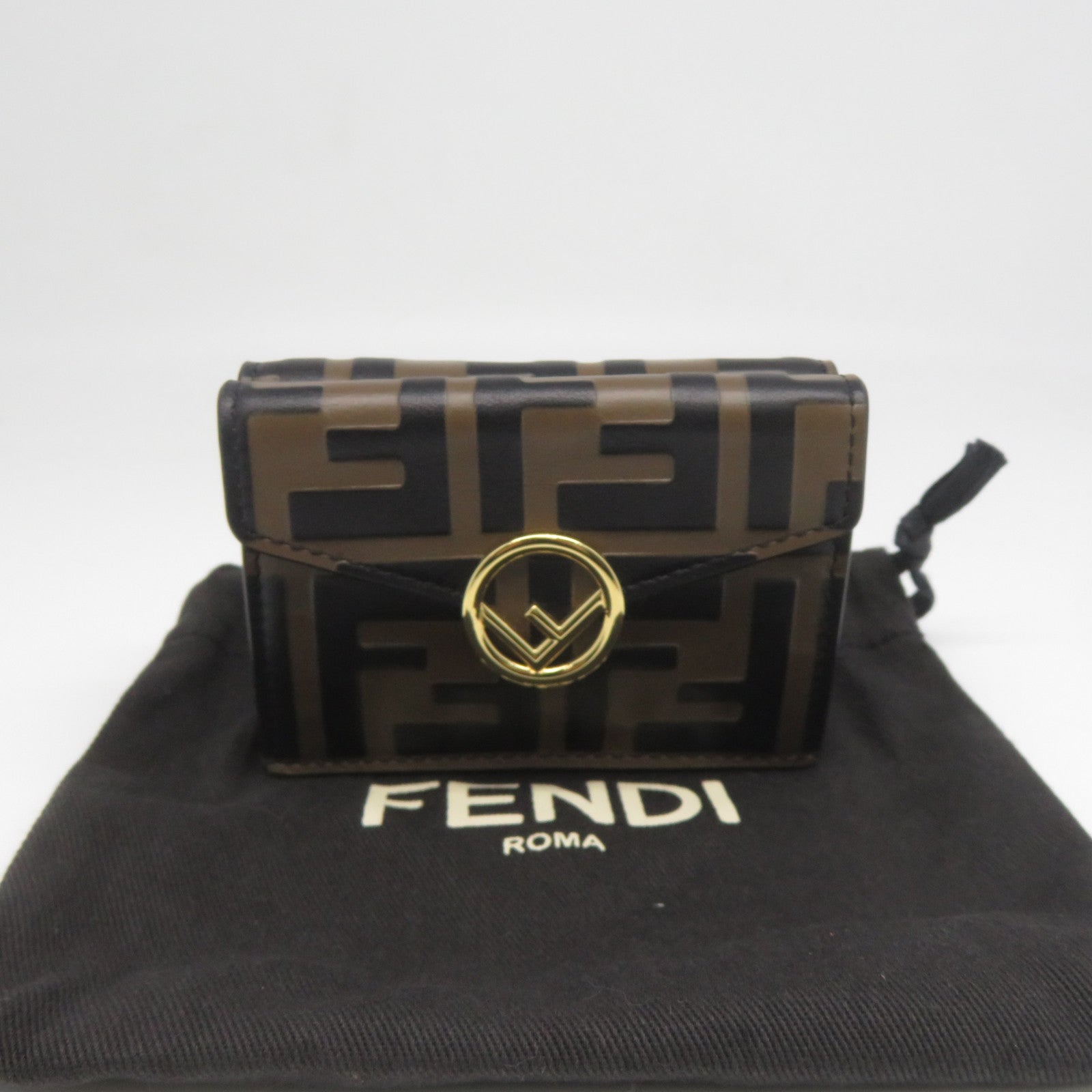 FENDI 牛皮皮革Wallet金扣錢包啡色