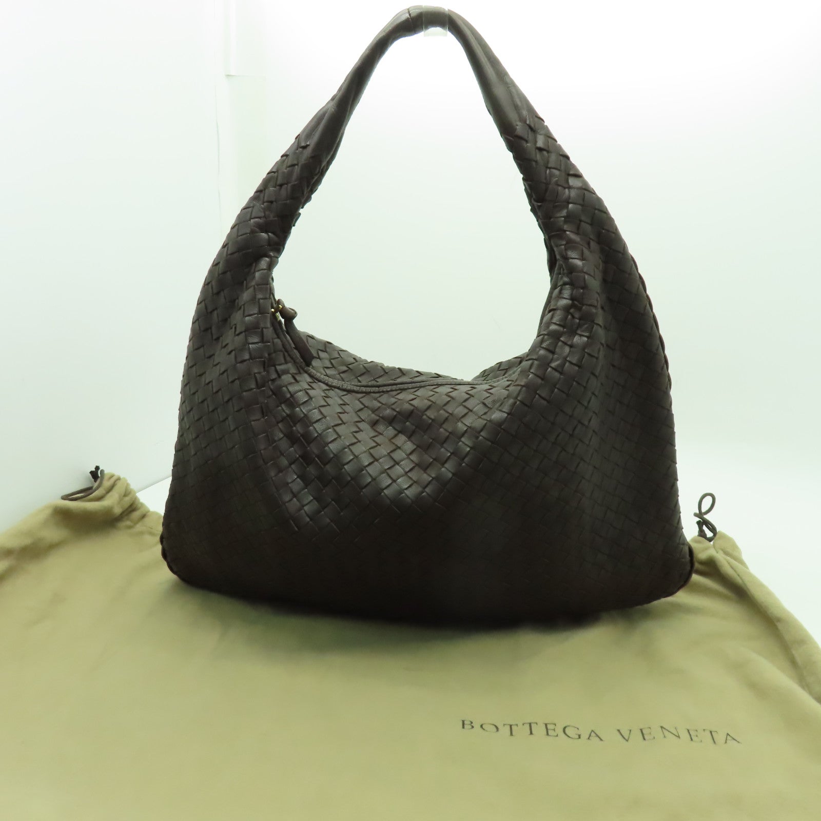 BOTTEGA VENETA 織紋皮革Shoulder Bag金扣肩背袋啡色