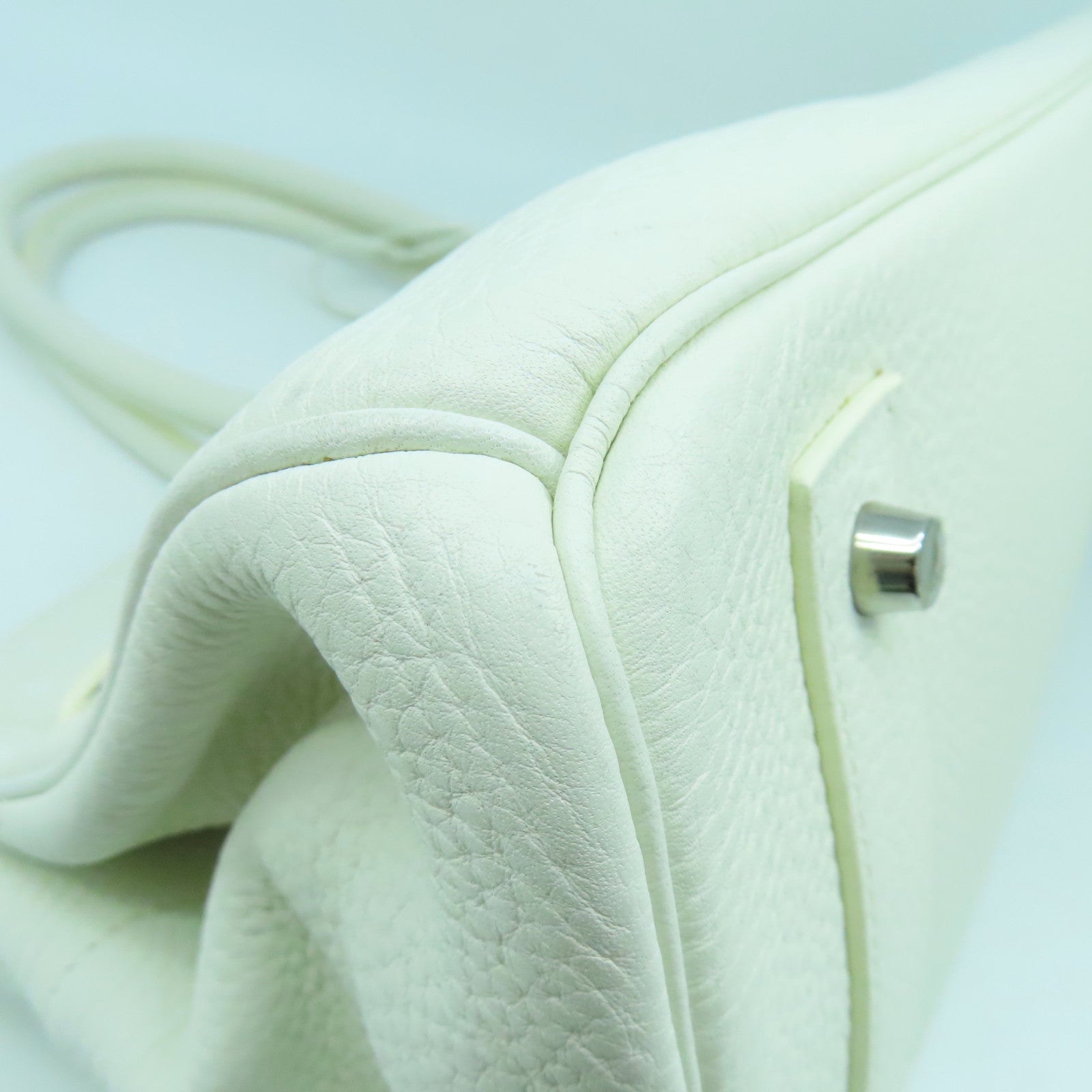 HERMES Clemence皮革Shoulder Birkin銀扣手挽袋白色