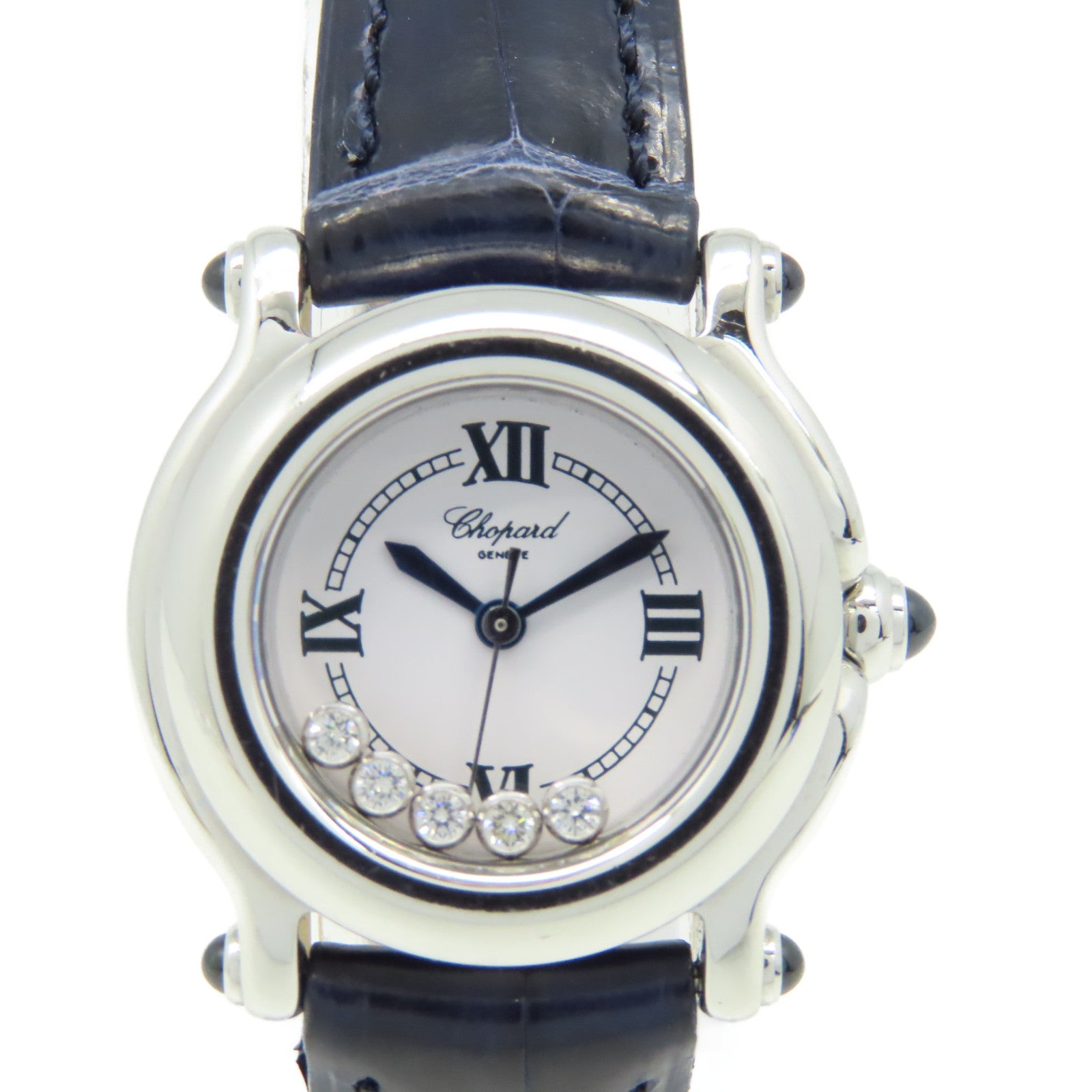 Chopard Happy Sport 5 Diamond Watch不鏽鋼/皮革帶石英機芯手錶白色