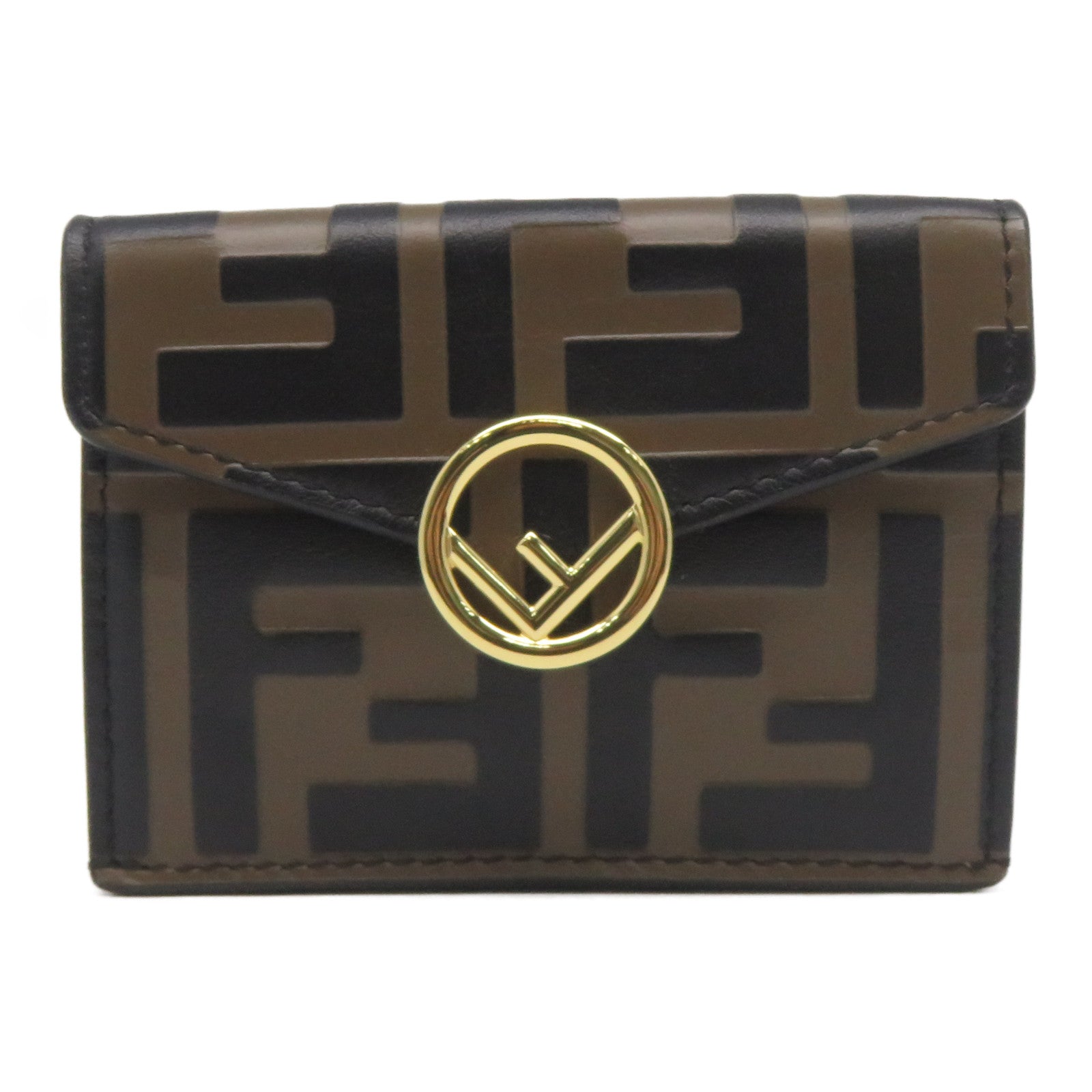 FENDI 牛皮皮革Wallet金扣錢包啡色