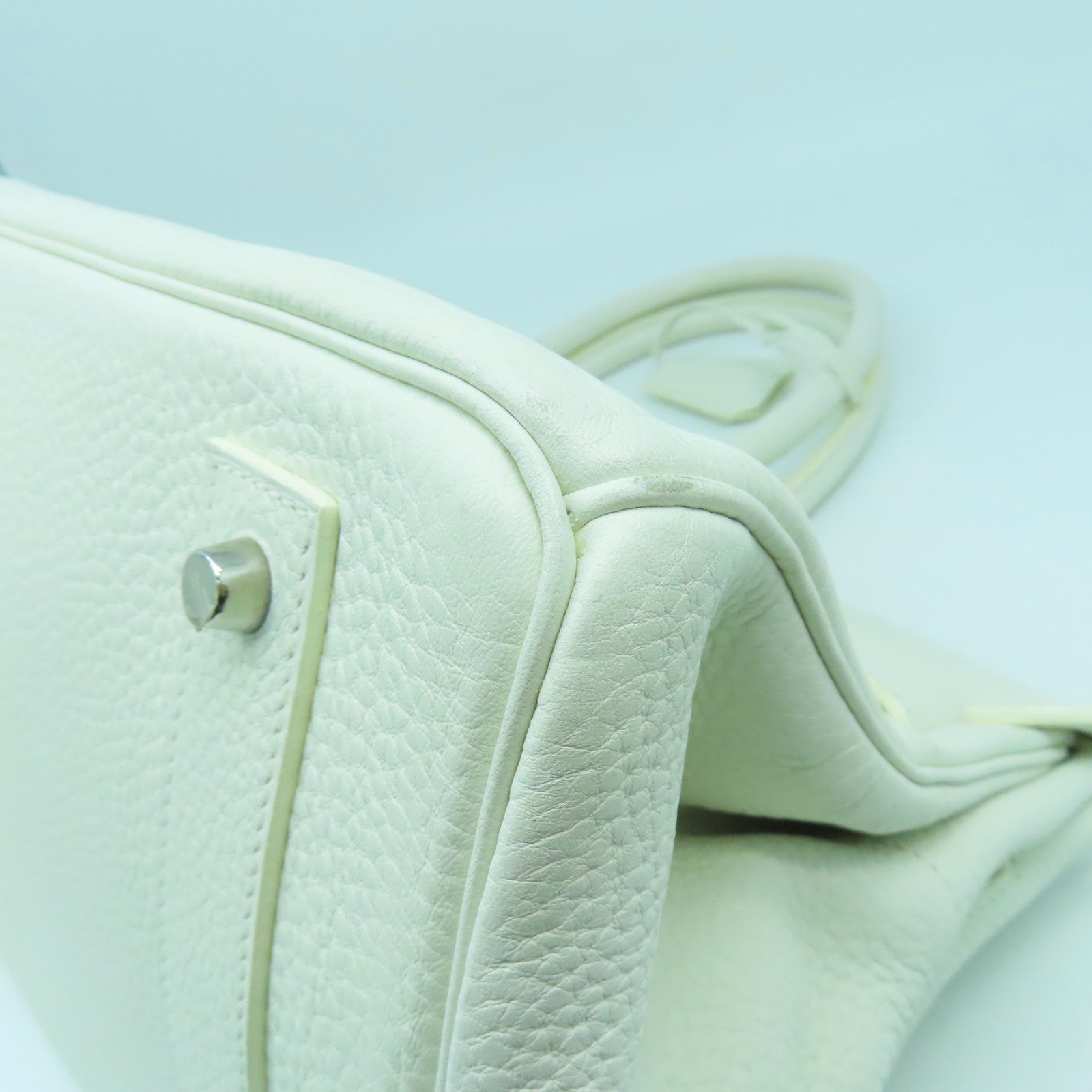 HERMES Clemence皮革Shoulder Birkin銀扣手挽袋白色