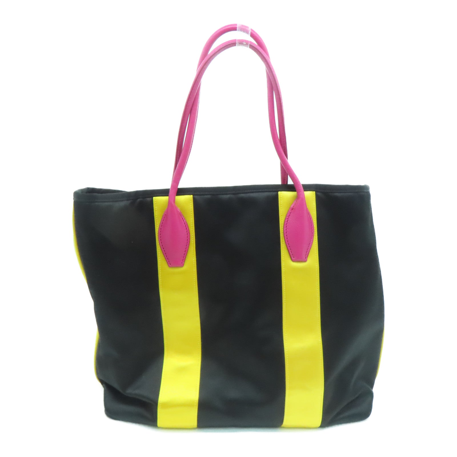 Miu Miu 棉布/牛皮皮革Tote Bag银扣手挽袋黑色/黄色/粉红色